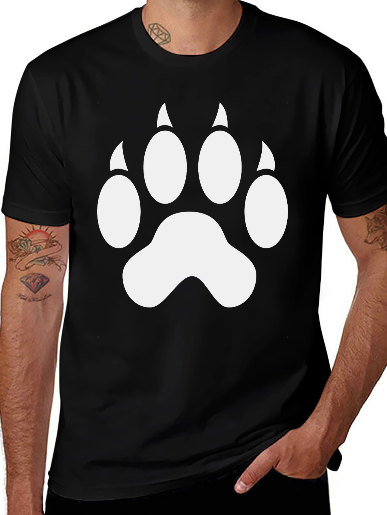 Variant 21 of Black T-Shirt with White Paw Print Graphic