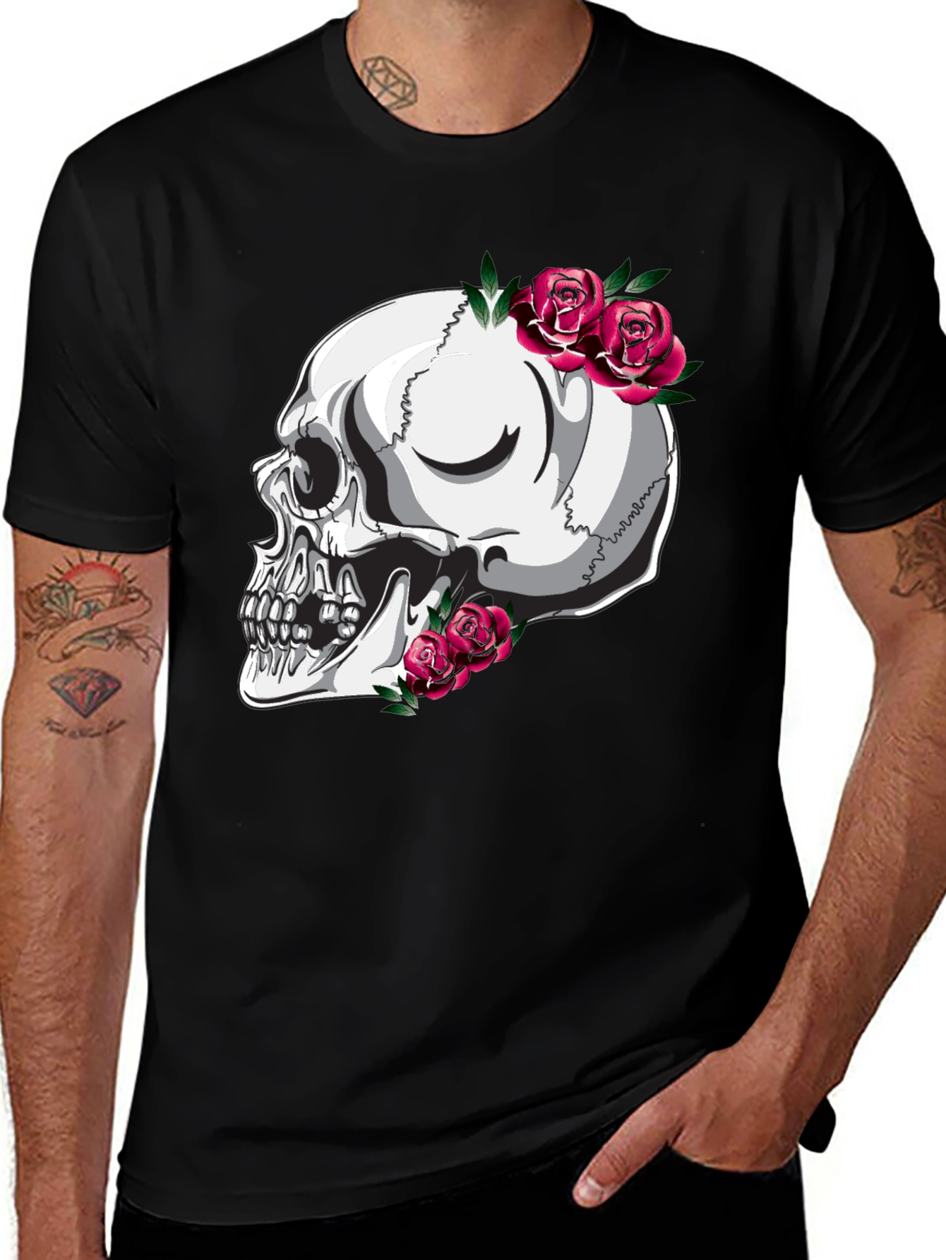 Variant 29 of Skull and Roses Graphic T-Shirt - Black