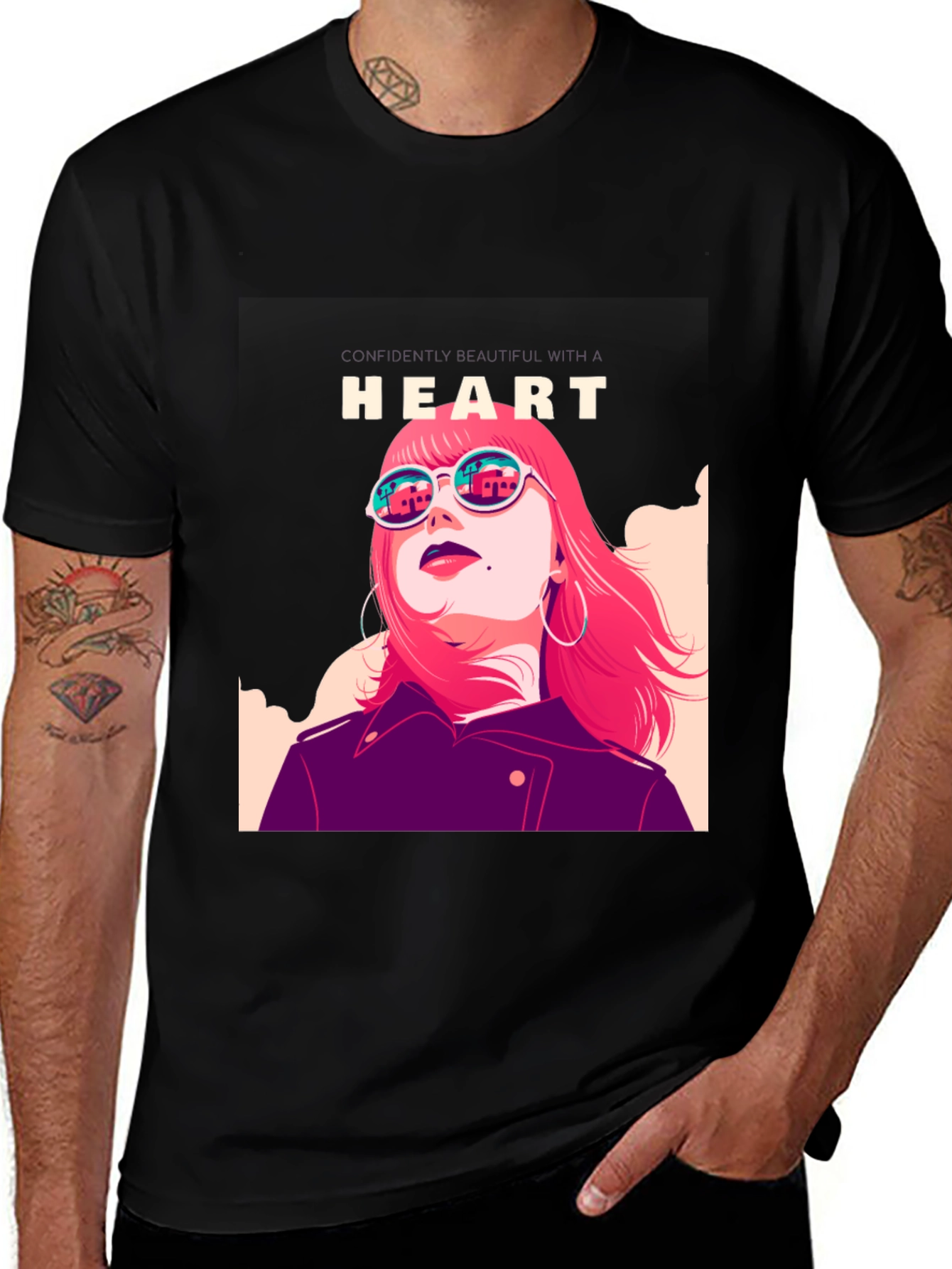 Variant 14 of Heart Illustration Black T-Shirt