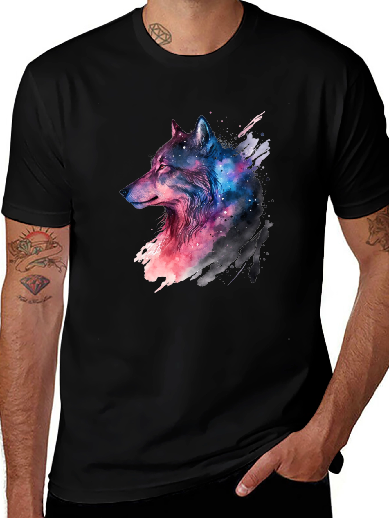 Variant 27 of Galaxy Wolf Graphic Black T-Shirt