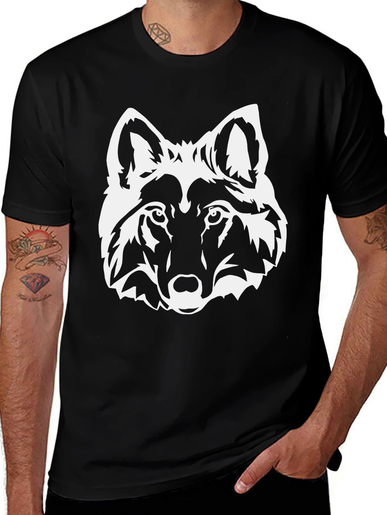 Variant 3 of Black T-Shirt with White Wolf Graphic