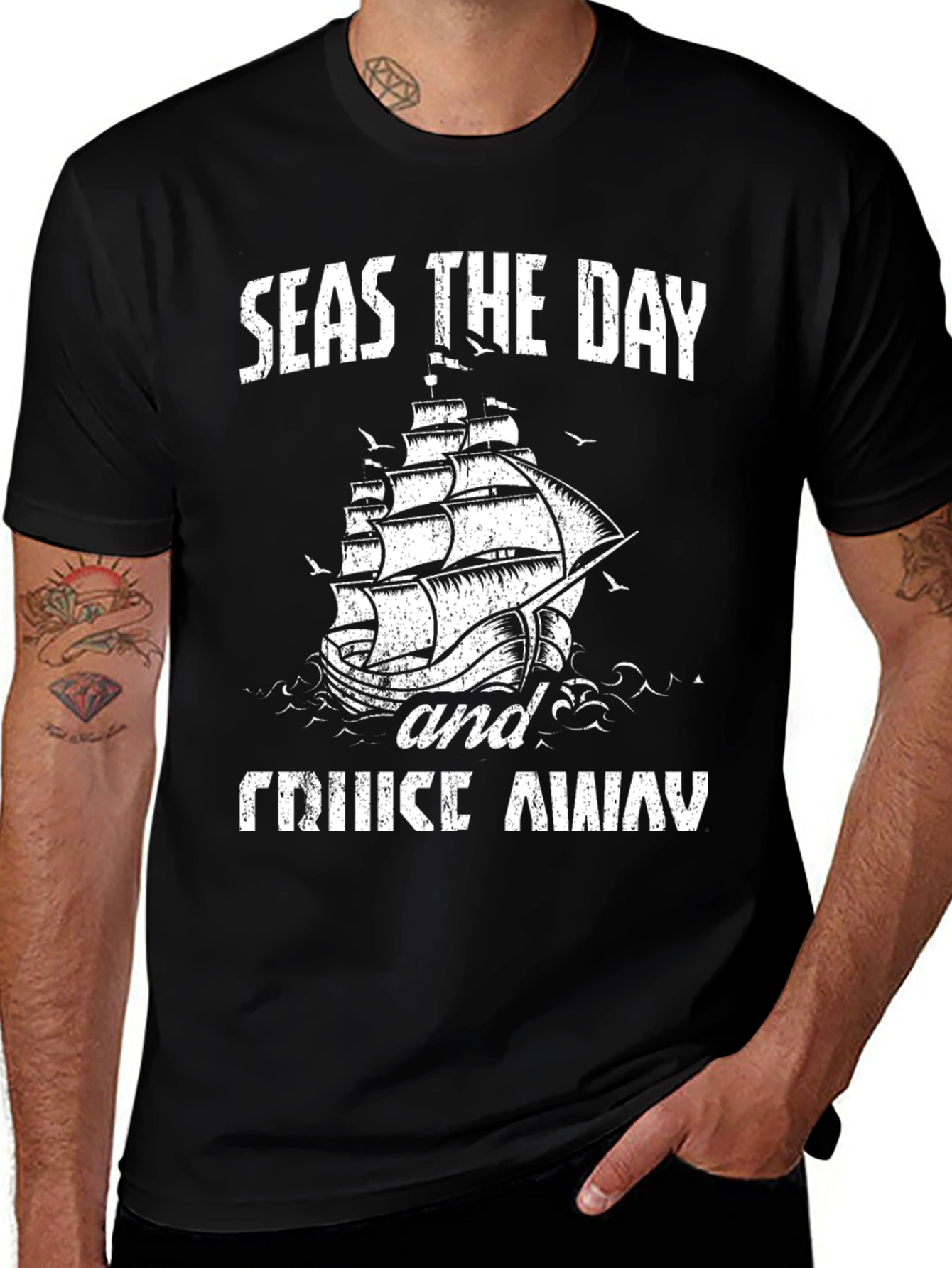 Seas The Day Cruise Away Black Graphic Tee