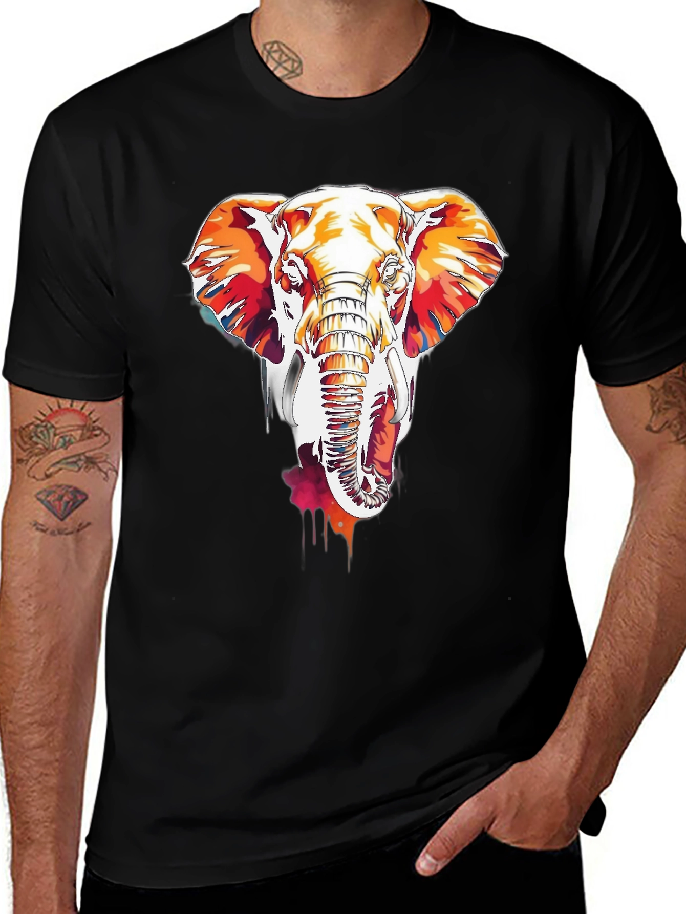 Variant 8 of Colorful Elephant Graphic Black T-Shirt