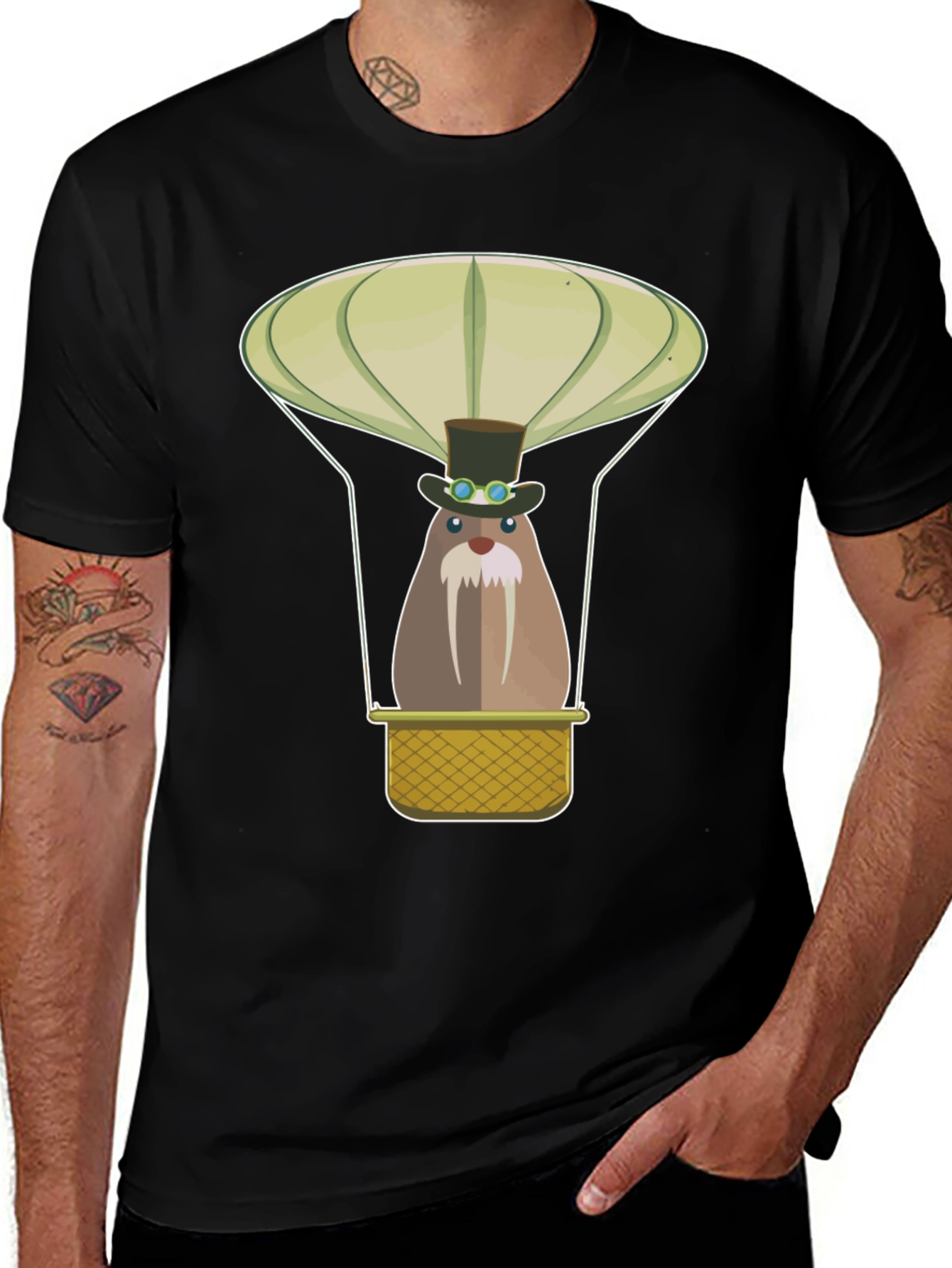 Variant 6 of Steampunk Walrus Hot Air Balloon Graphic Tee