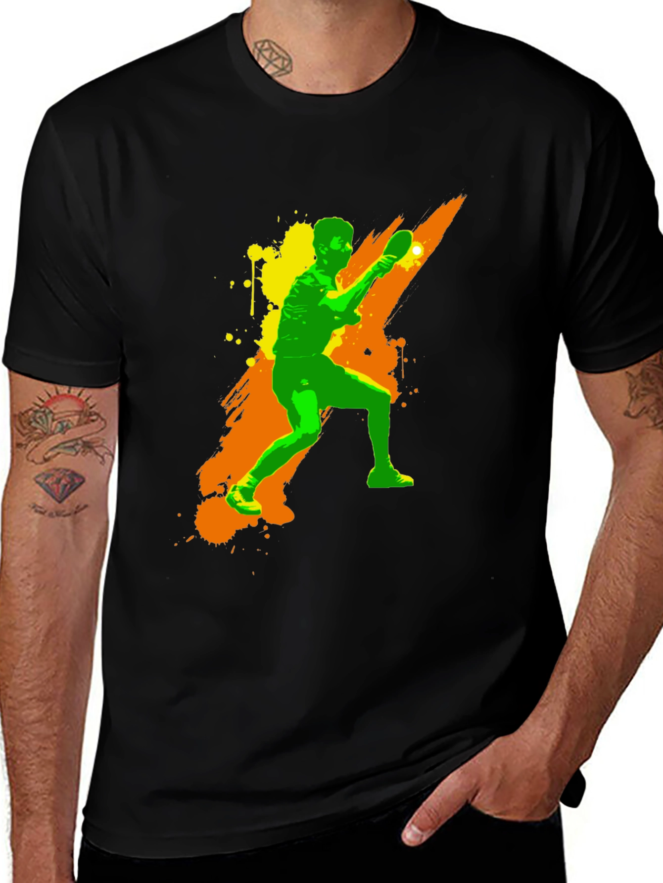 Variant 17 of Table Tennis Player Graphic Tee - Black T-Shirt