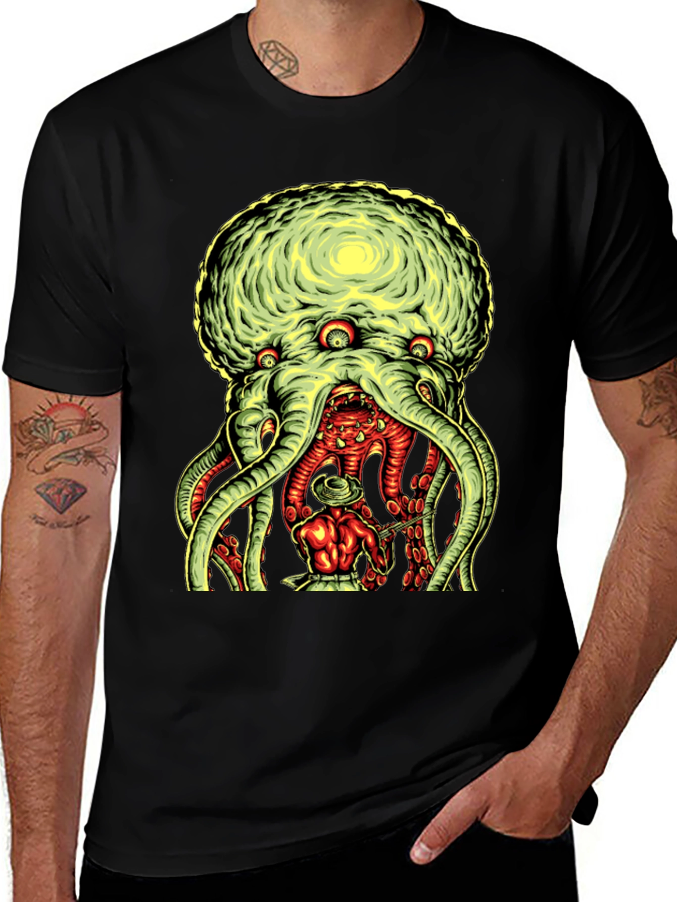 Variant 22 of Tentacle Monster Graphic Tee - Black Cotton T-Shirt