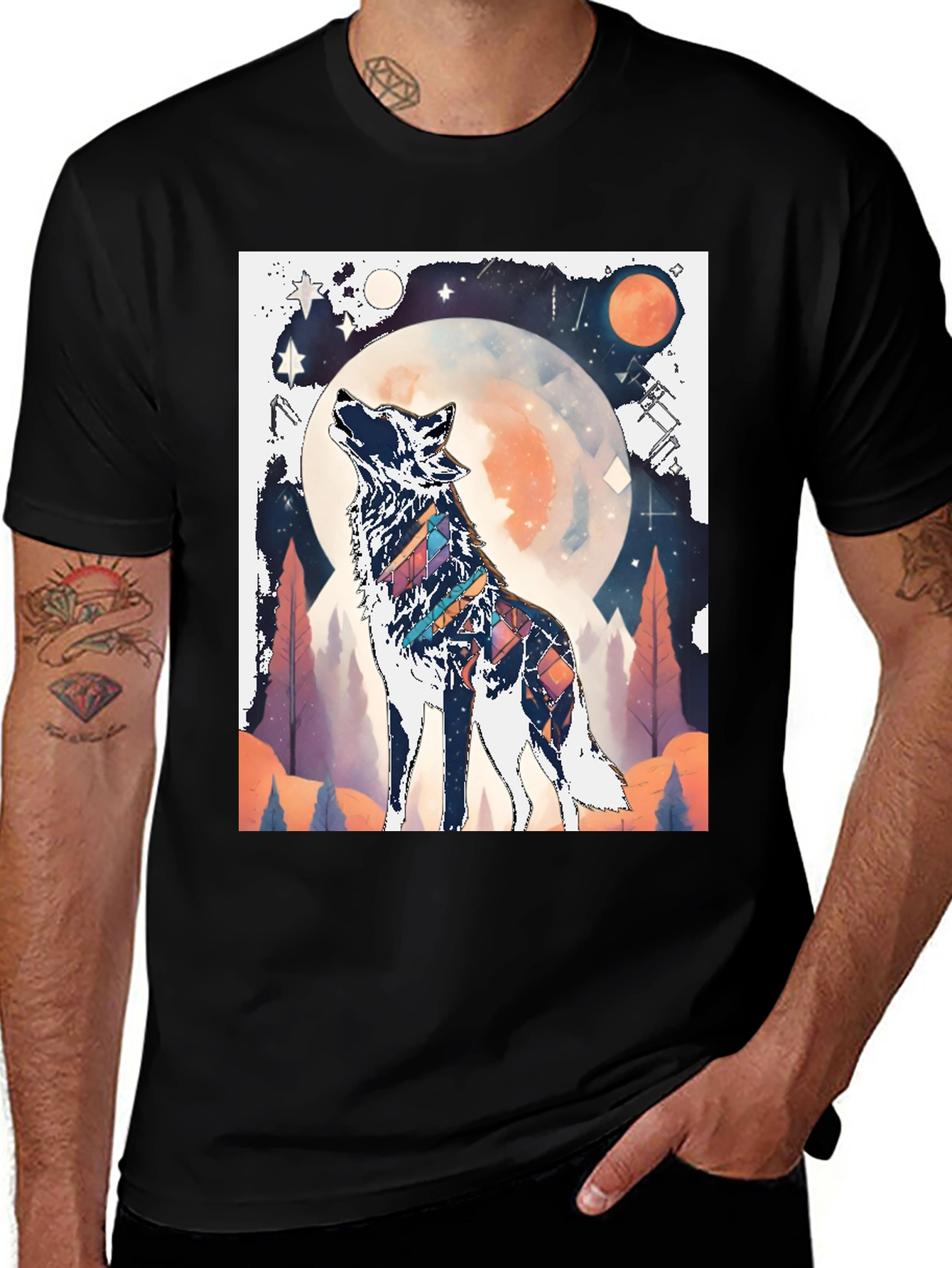 Variant 4 of Wolf Howling at Moon Graphic Tee