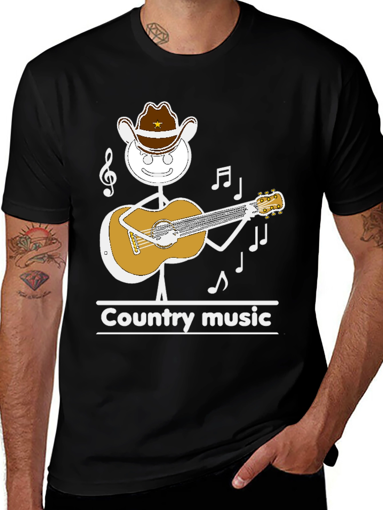 Variant 6 of Country Music Stick Figure Cowboy Guitar T-Shirt