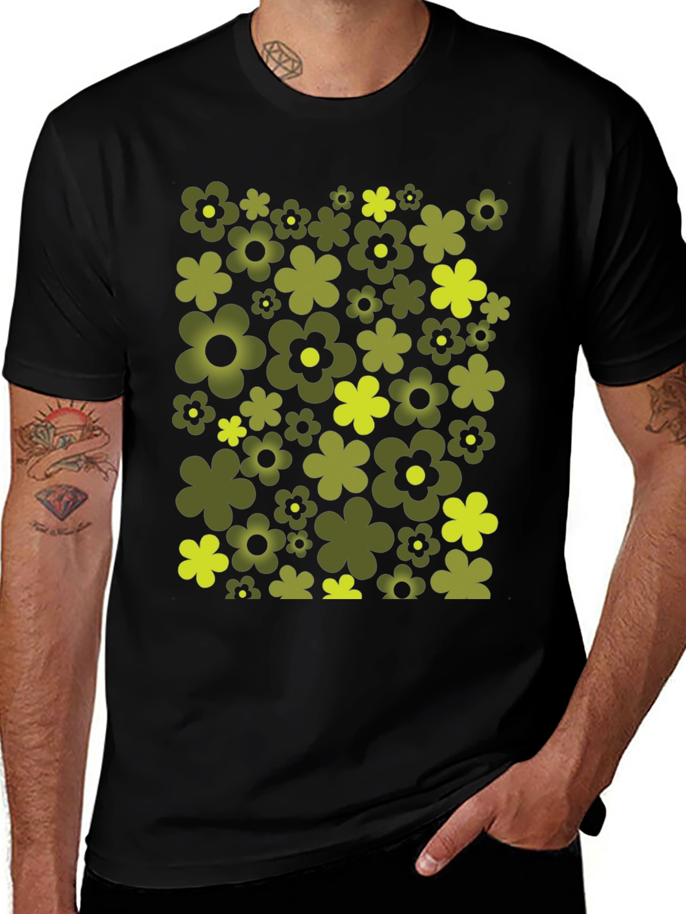 Variant 24 of Retro Flower Power Tee - Black