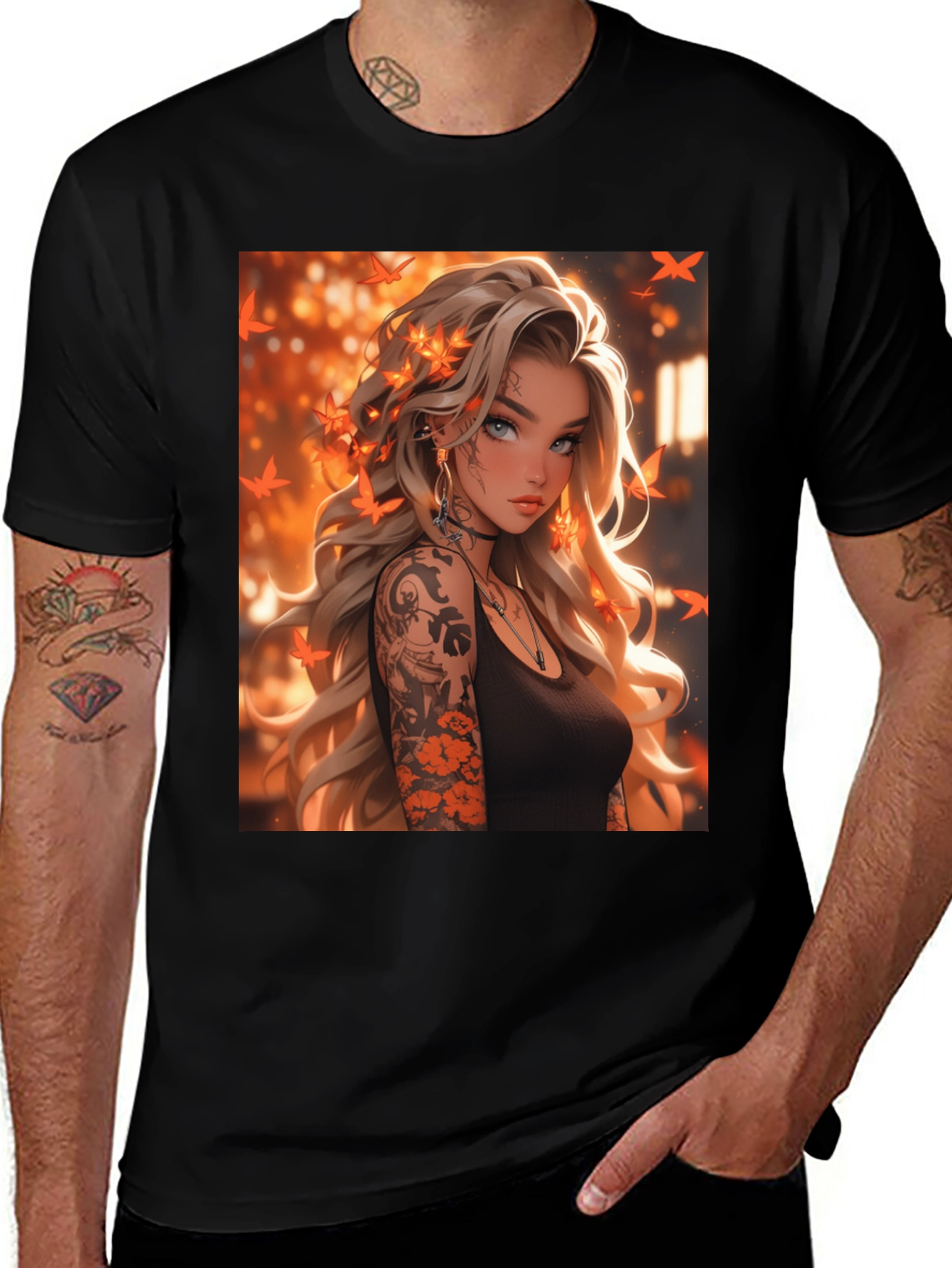 Variant 26 of Artistic Tattooed Girl Black T-Shirt