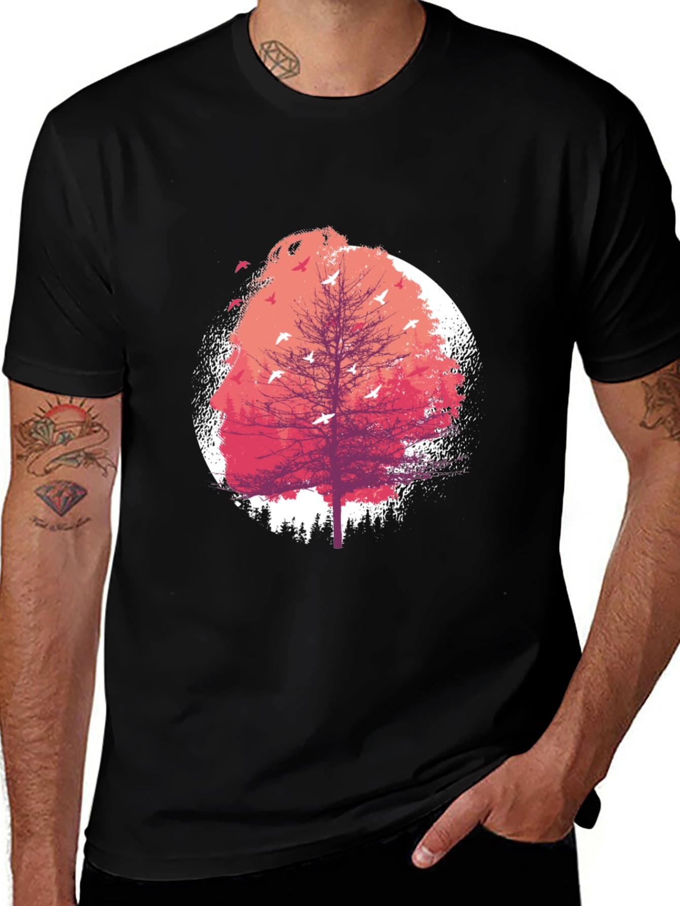 Nature Tree Graphic Print Men's Black T-Shirt