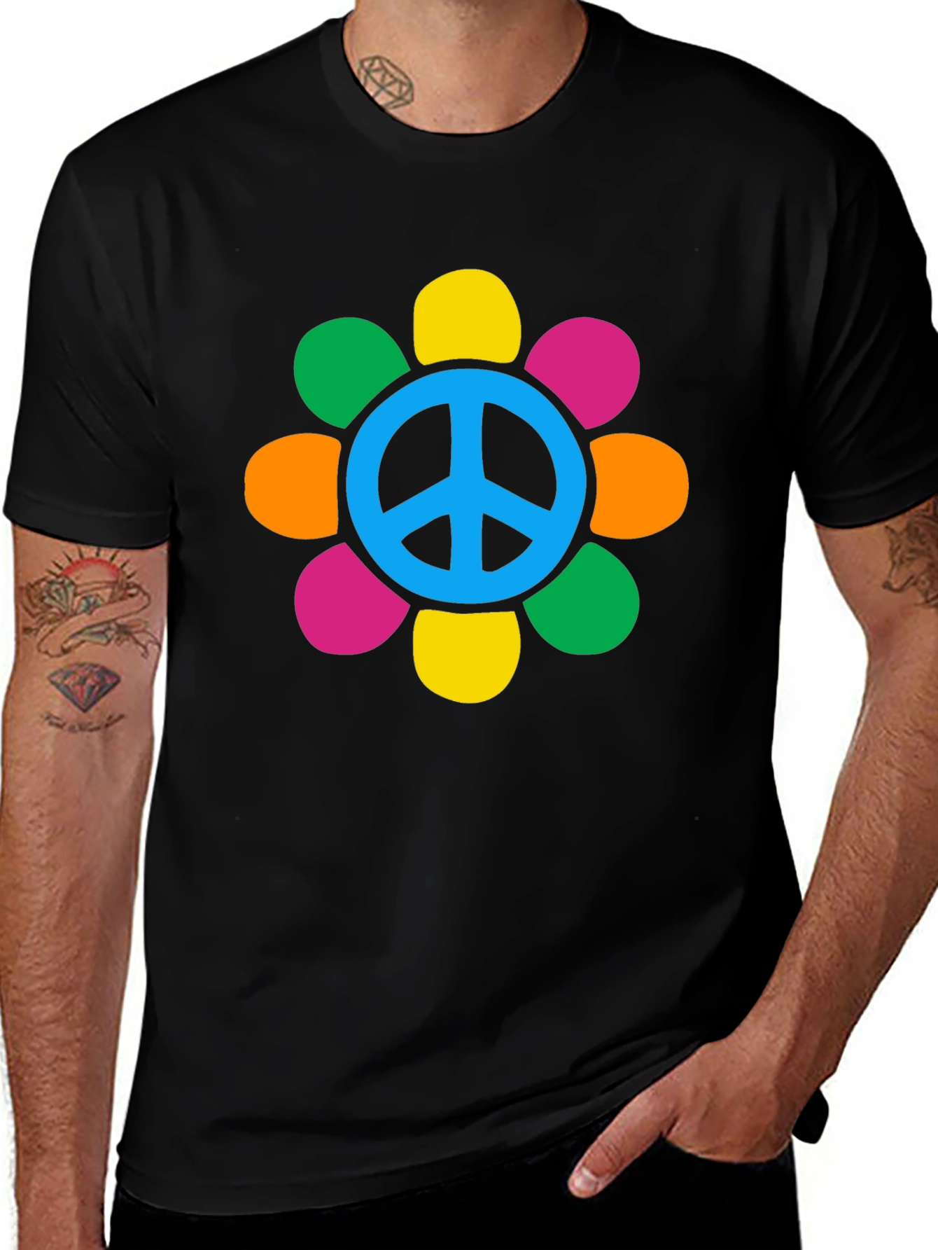 Variant 24 of Retro Peace Sign Flower Power T-Shirt - Groovy 70s Style!
