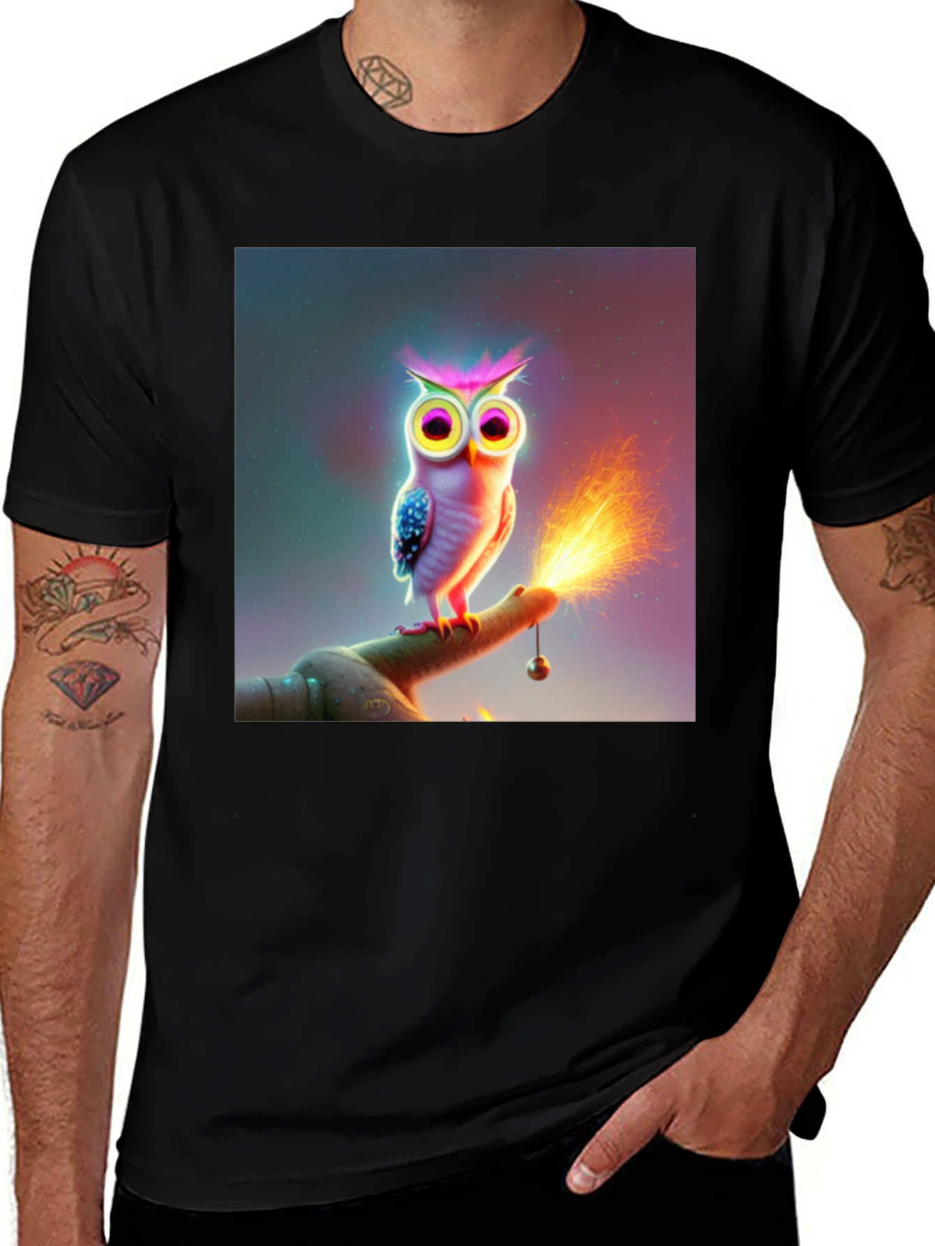 Variant 5 of Whimsical Owl Graphic Tee - Unique Design