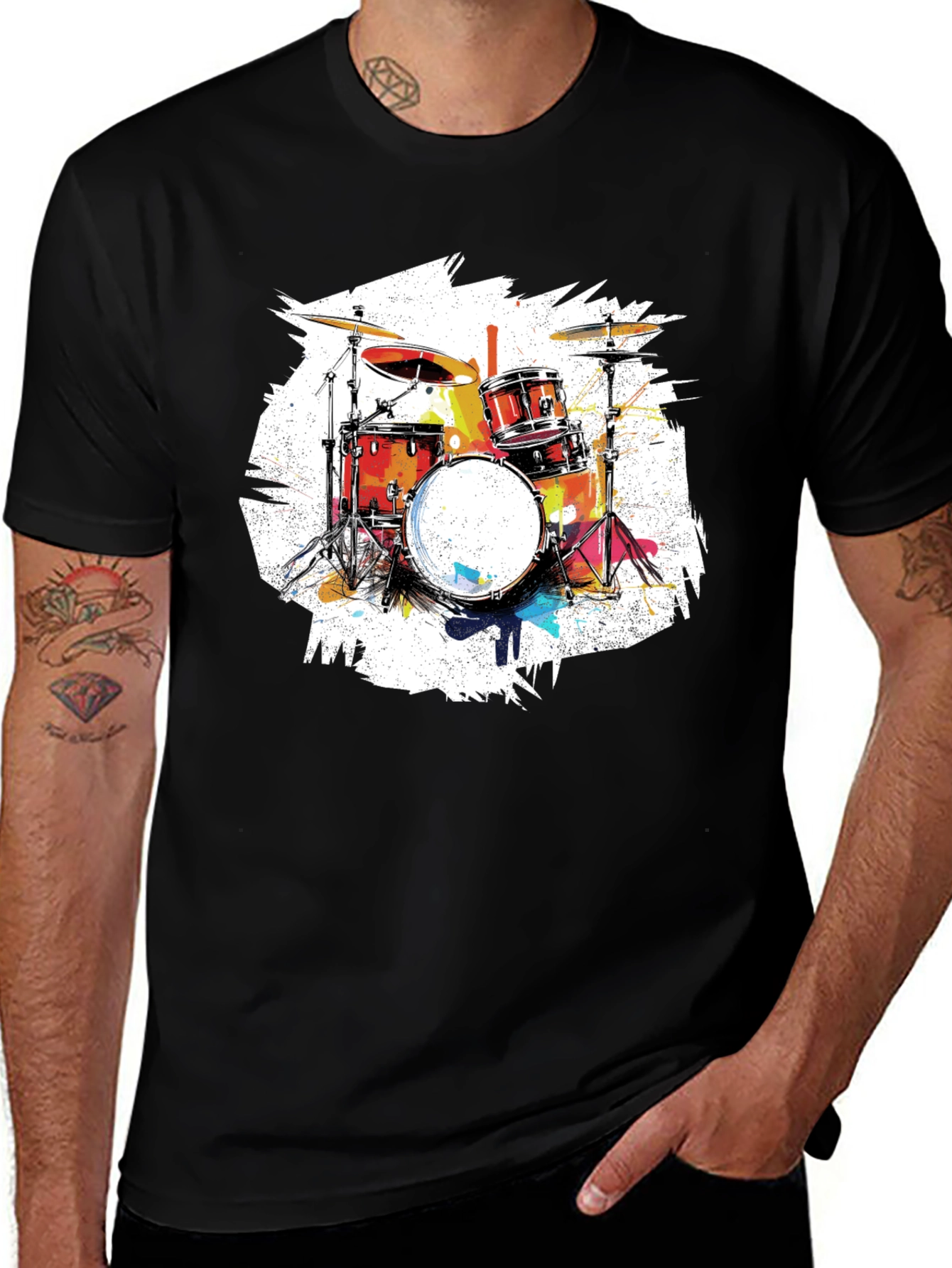 Variant 16 of Drum Set Graphic Tee - Black Cotton T-Shirt