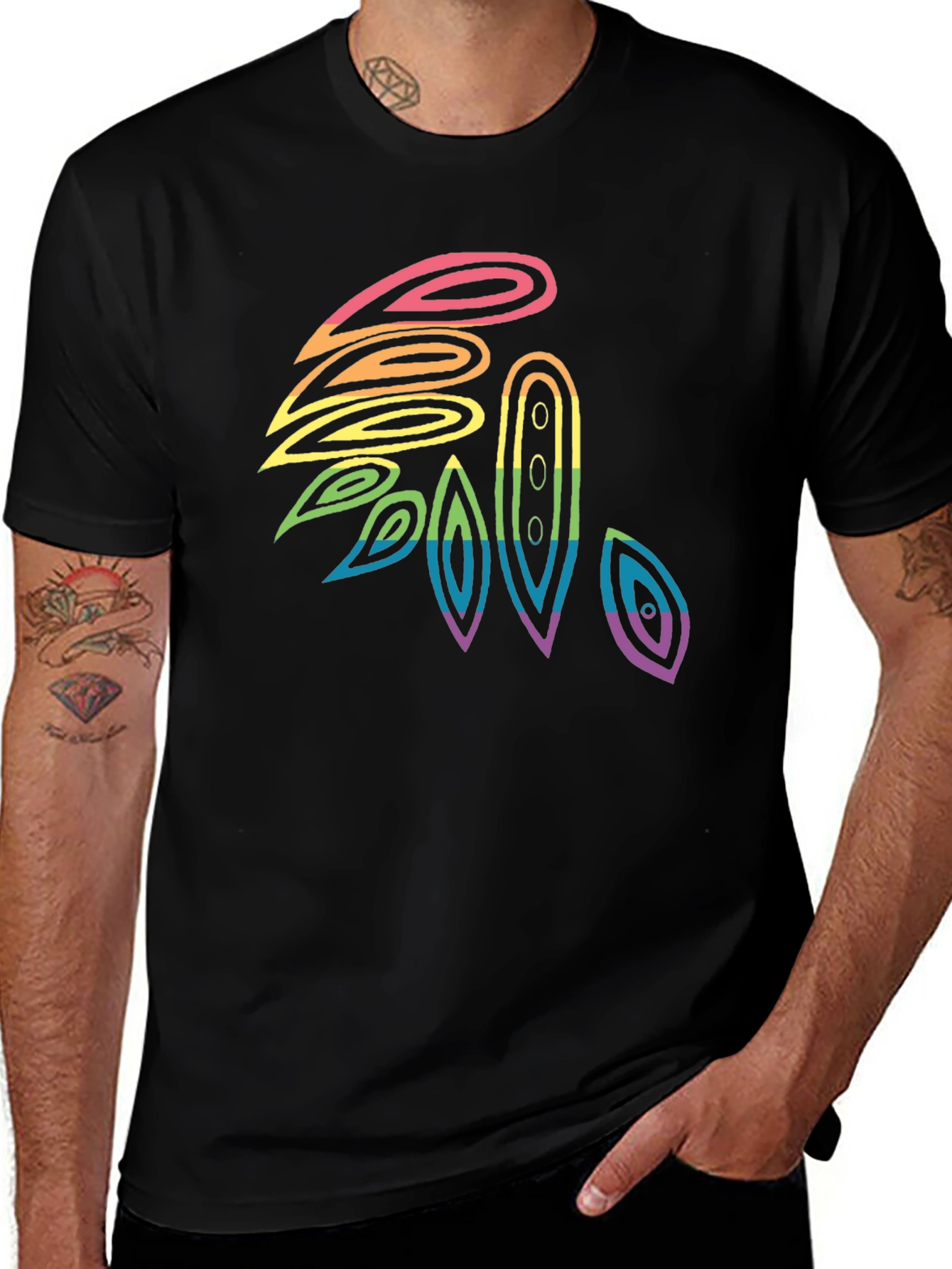 Variant 14 of Rainbow Feather Graphic Tee - Stylish Casual Comfort