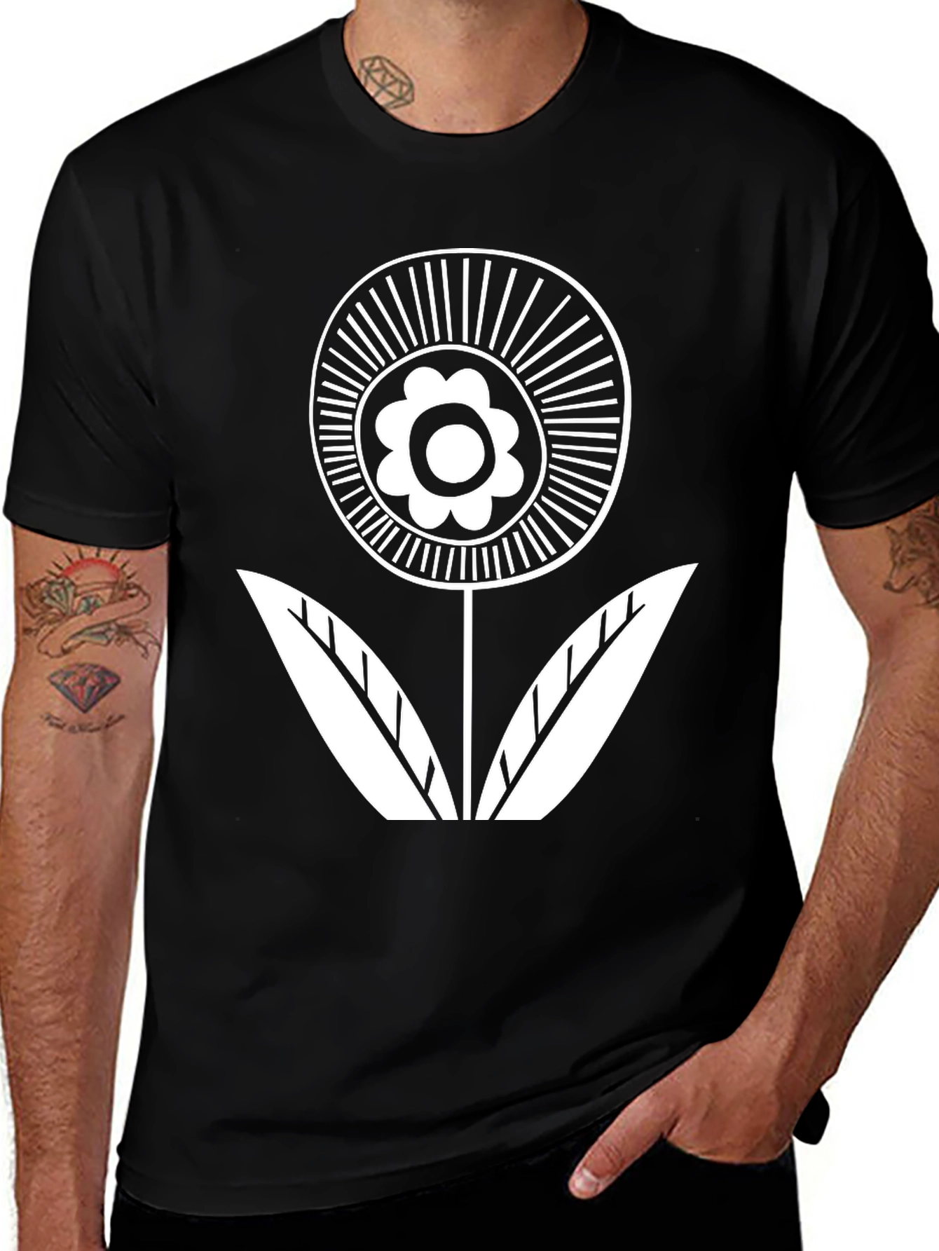 Variant 3 of Black T-Shirt with White Flower Graphic