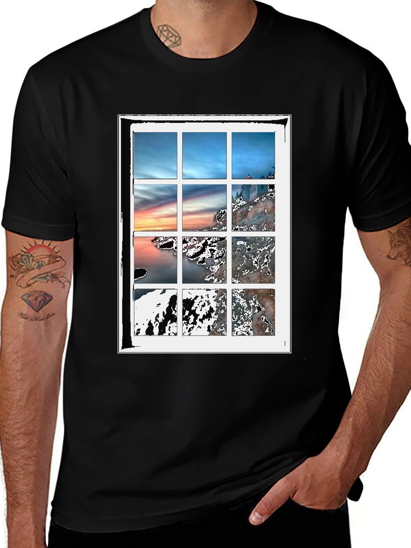 Variant 11 of Scenic Window Graphic Tee - Black Cotton Blend T-Shirt