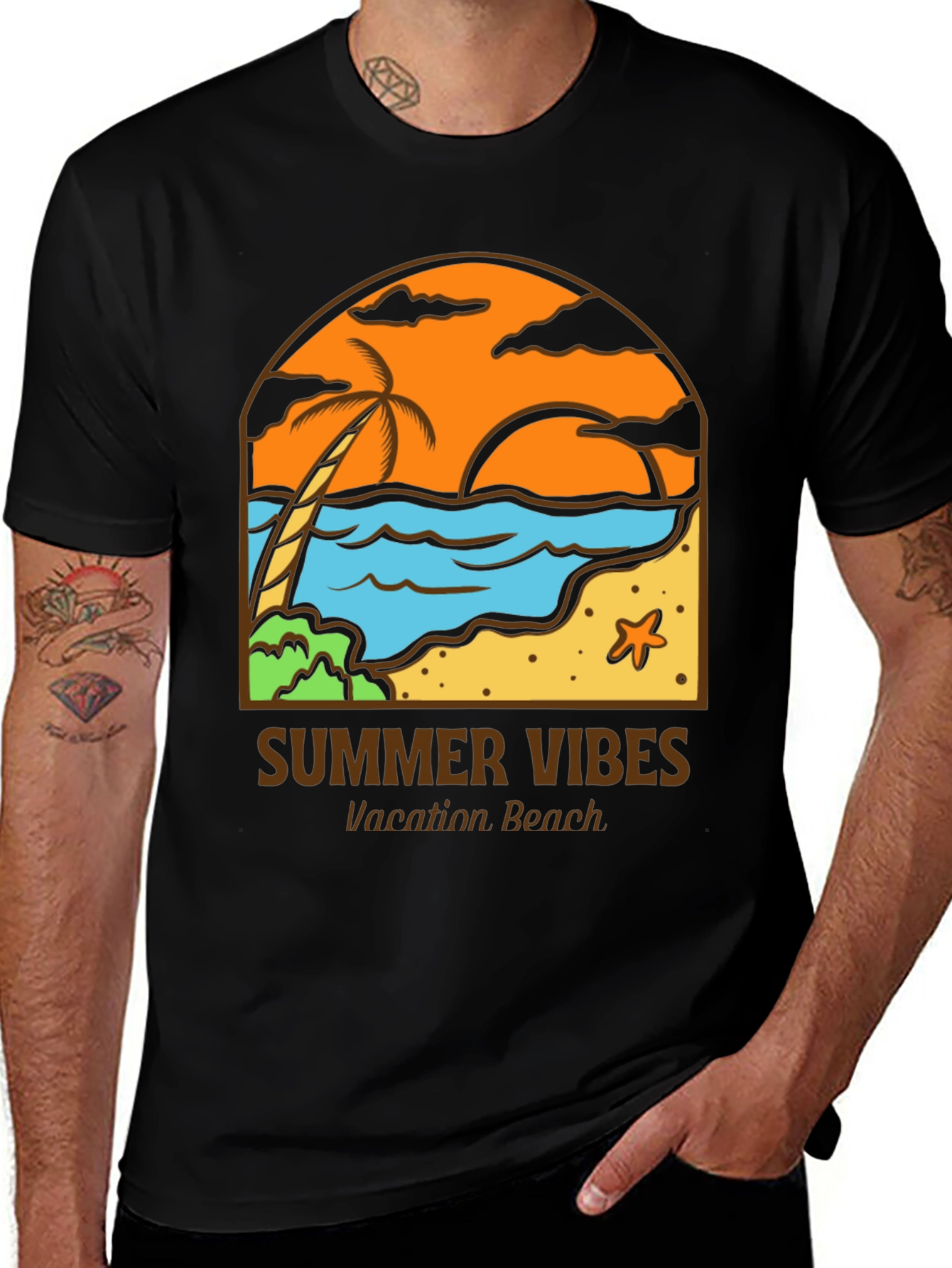 Black Summer Vibes Graphic Tee - Vacation Beach main image