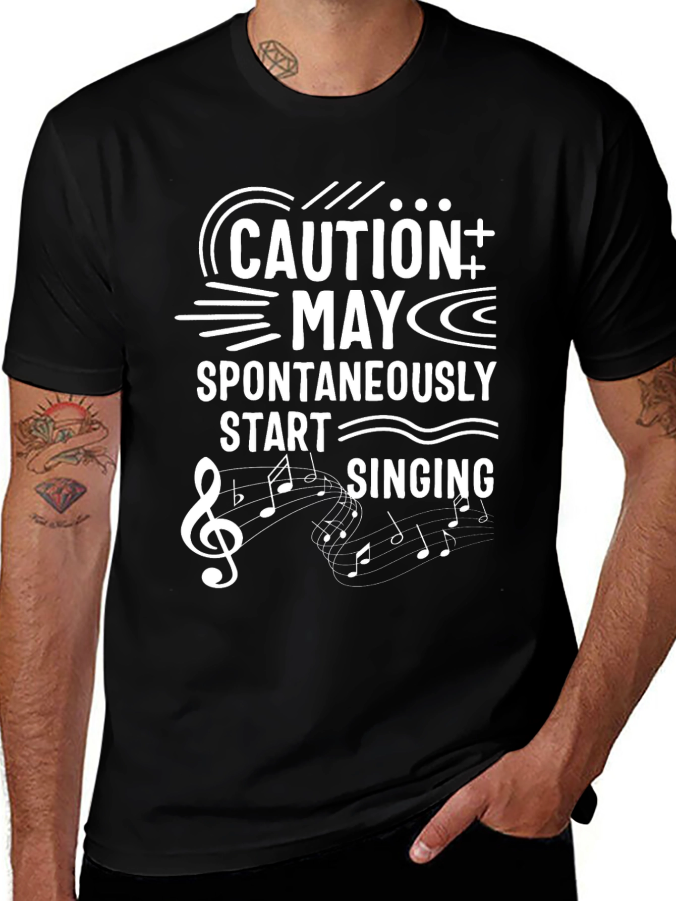Variant 21 of Caution May Spontaneously Start Singing Black T-Shirt