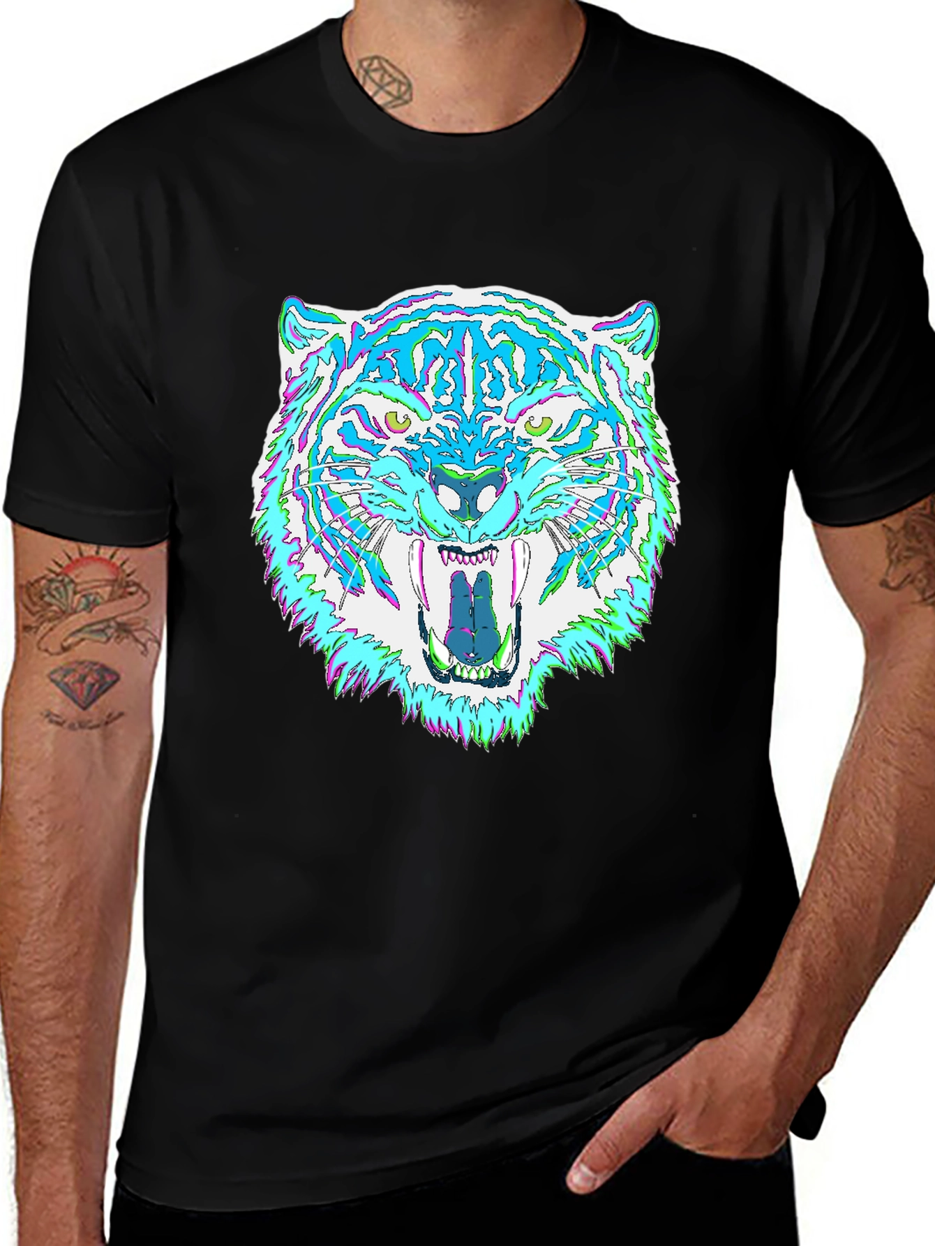 Variant 14 of Psychedelic Tiger Graphic Tee - Men's Black T-Shirt