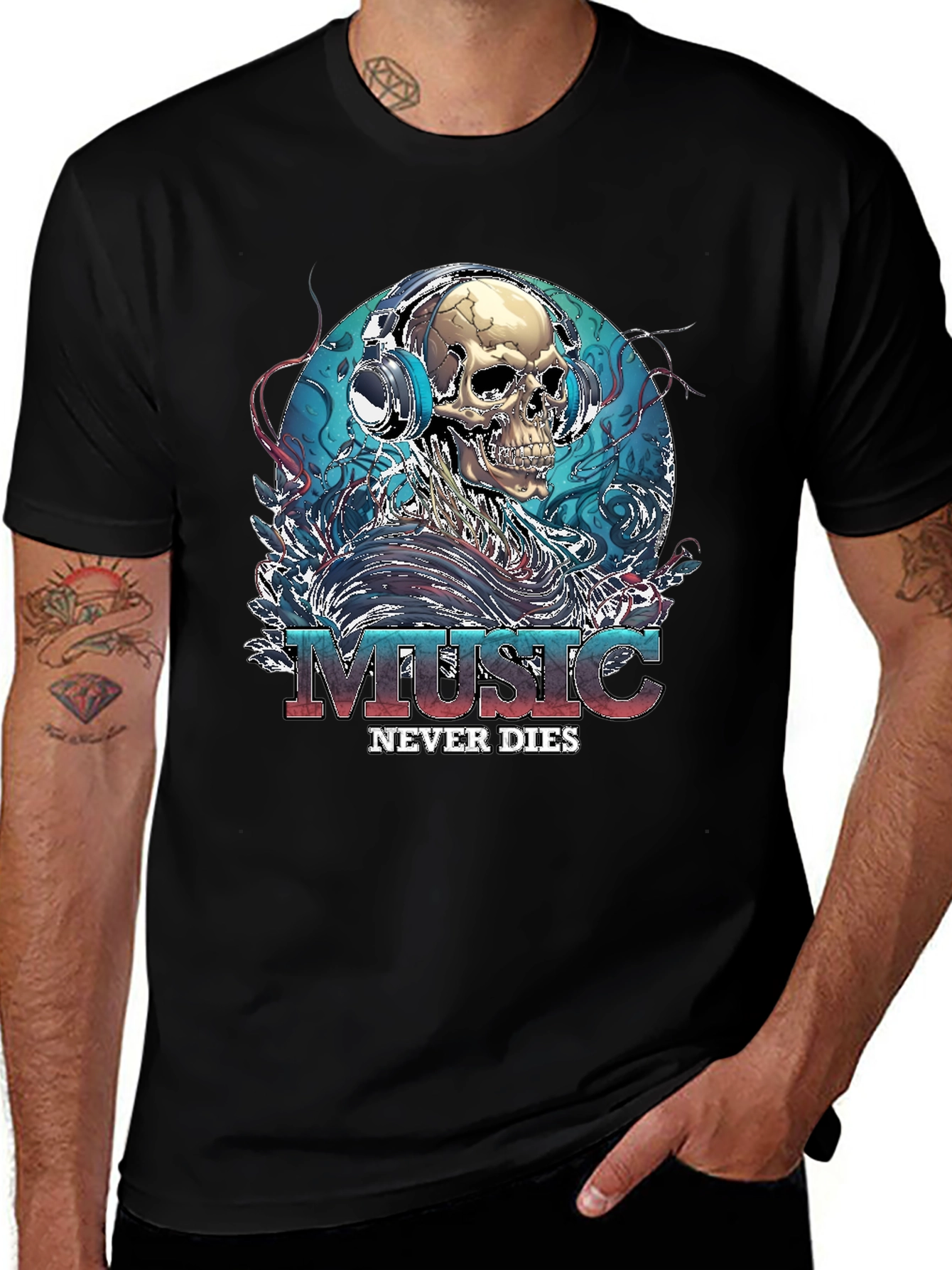 Variant 15 of Music Never Dies Skull Graphic Tee