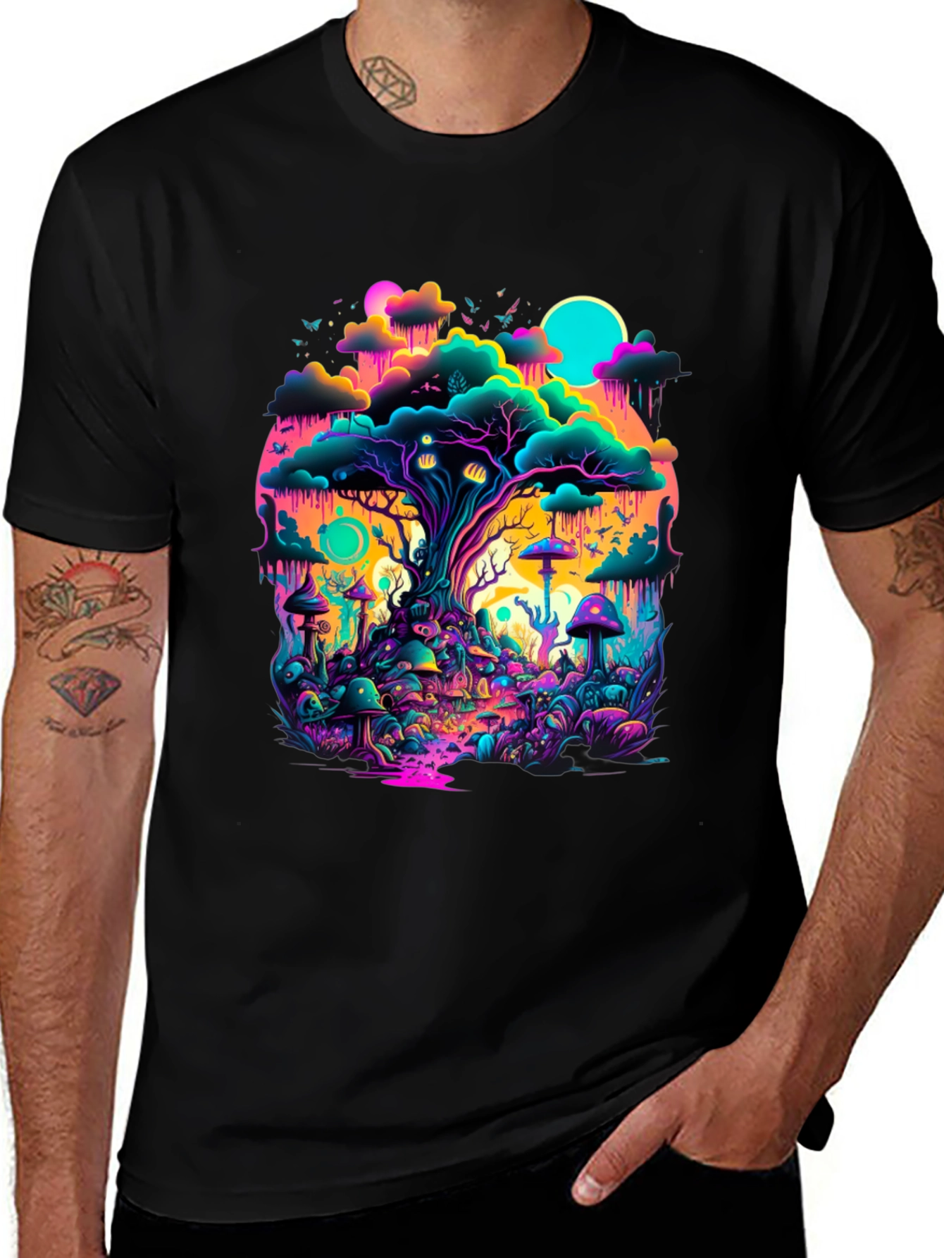 Variant 24 of Psychedelic Forest T-Shirt - Vibrant Mushroom Tree Design