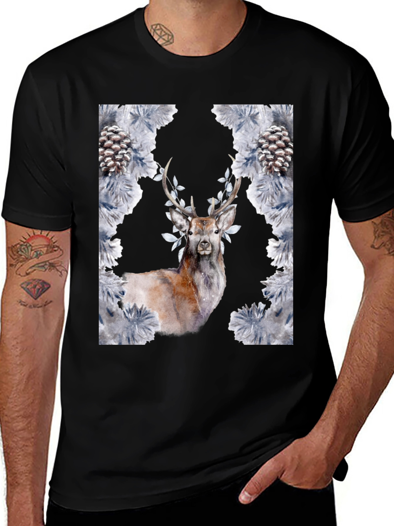 Variant 7 of Deer and Pine Cone Graphic Tee