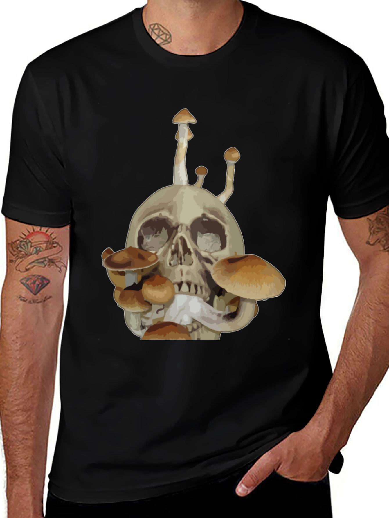Variant 13 of Skull & Mushroom Graphic Tee - Dark Humor Fashion