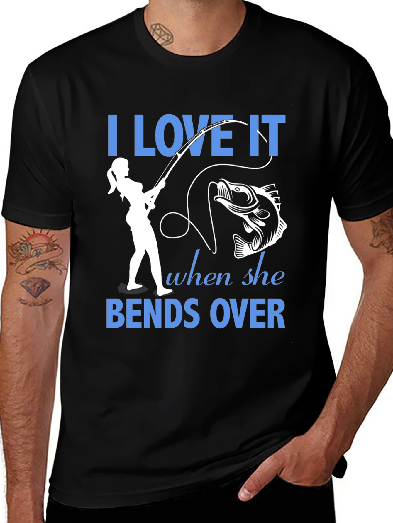 Variant 14 of Fishing Humor T-Shirt - "I Love It When She Bends Over"