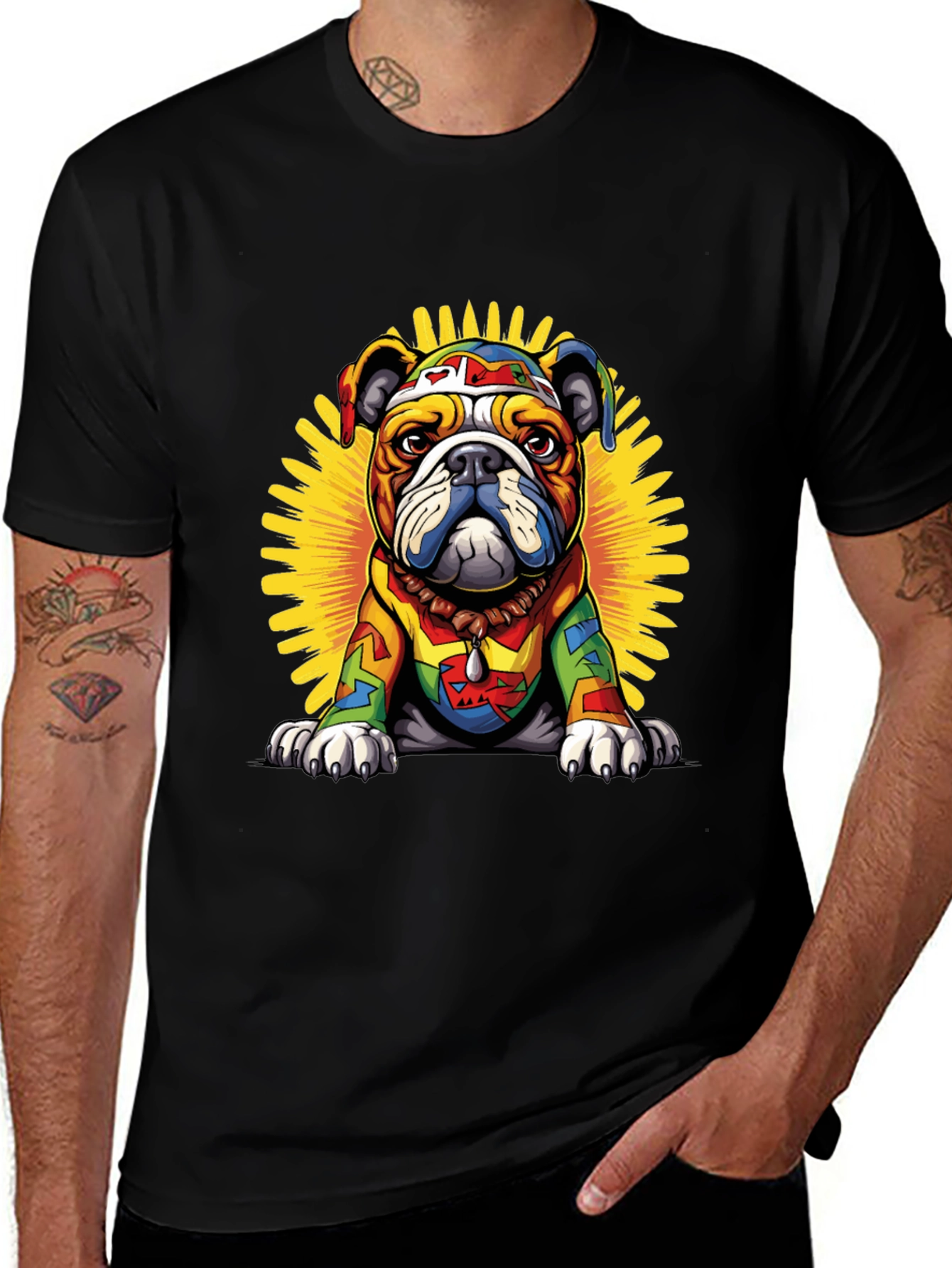 Variant 30 of Colorful Bulldog Graphic Tee - Men's Black T-Shirt