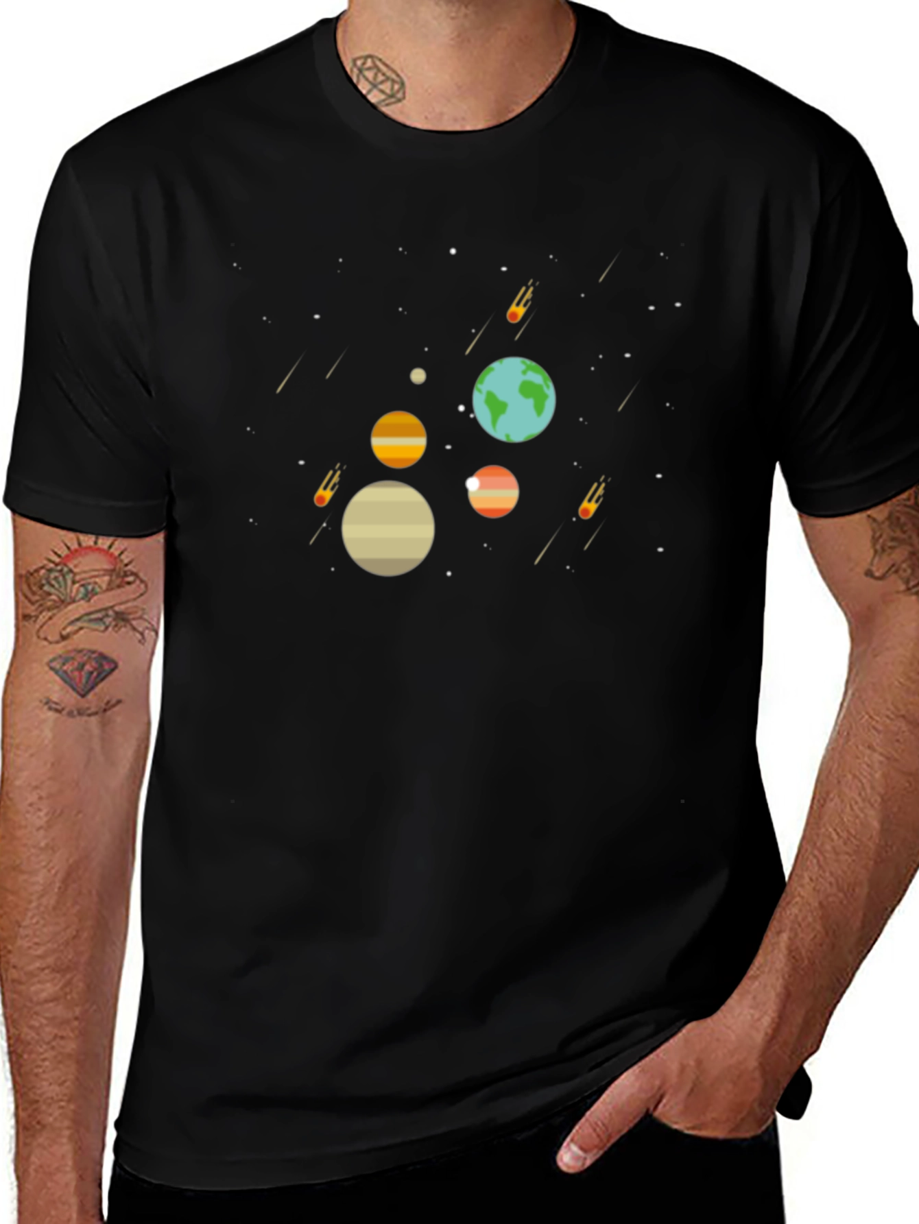 Variant 14 of Space Planets T-Shirt - Graphic Tee, Black Cotton