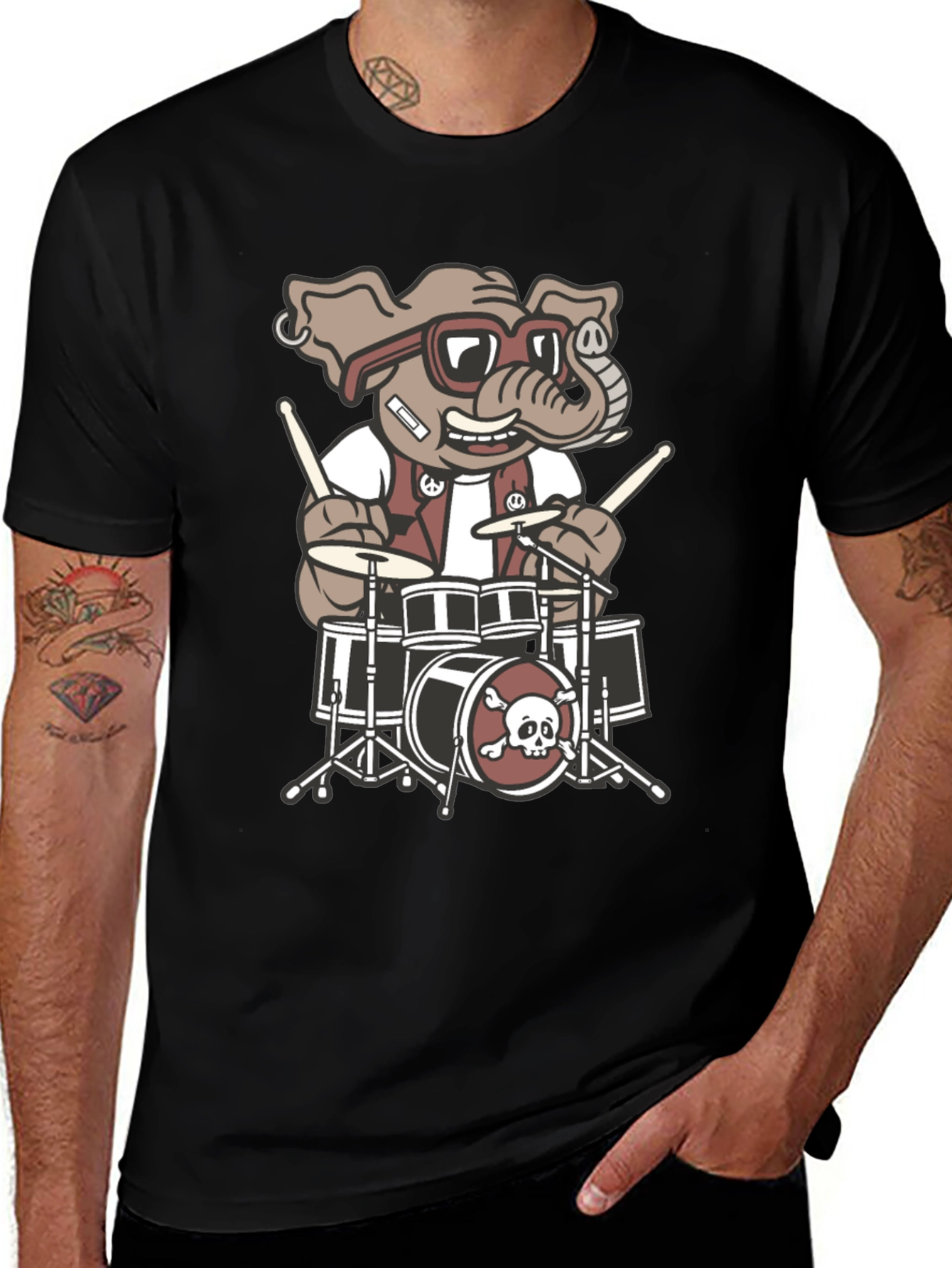 Variant 20 of Cartoon Drummer T-Shirt - Skull Motif
