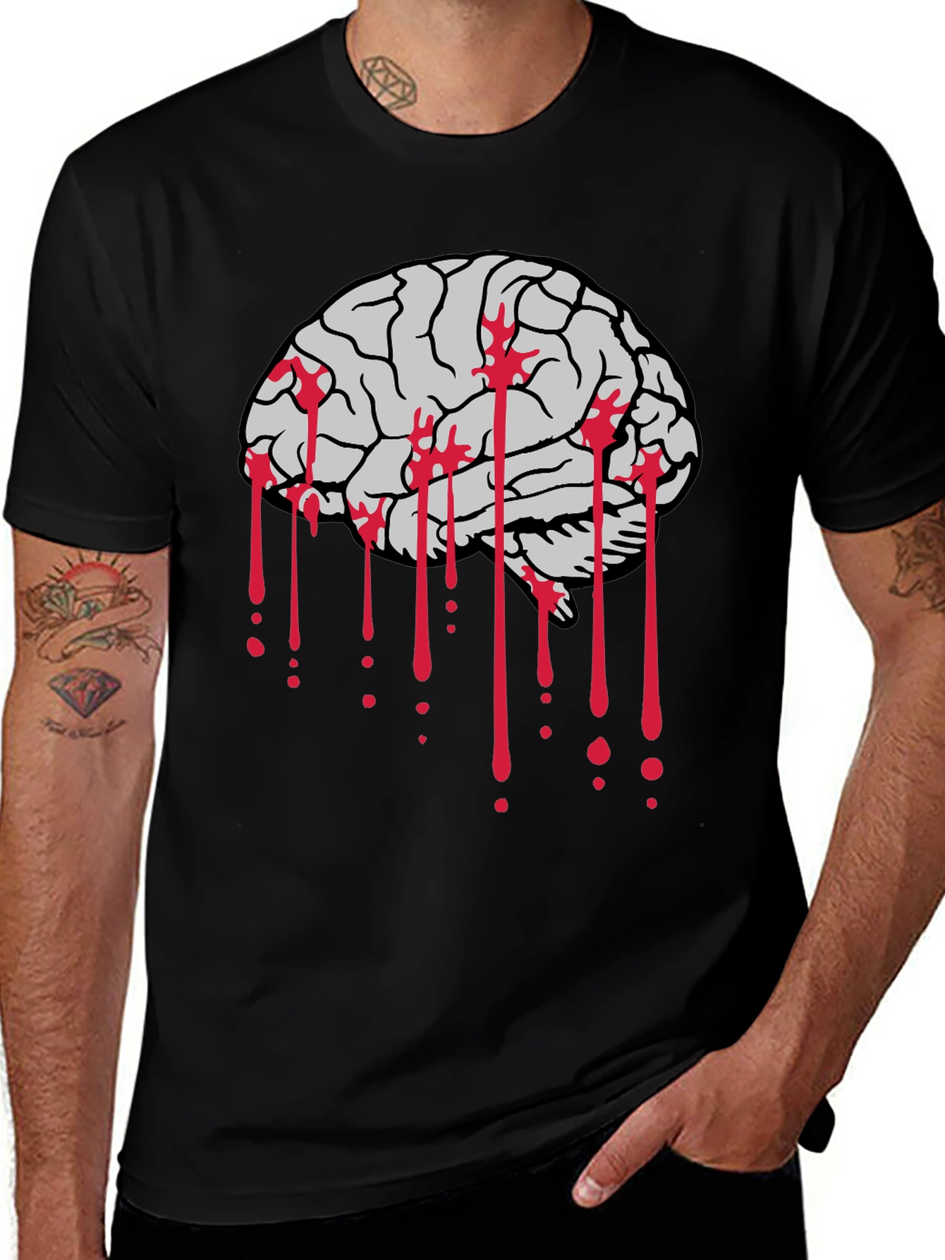Variant 2 of Bloody Brain Graphic Tee - Black Cotton T-Shirt