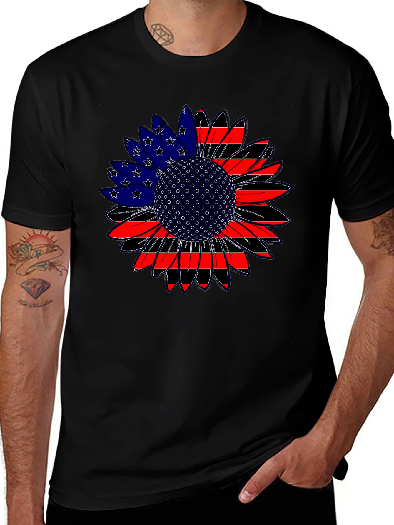 Variant 27 of American Flag Sunflower Graphic T-Shirt