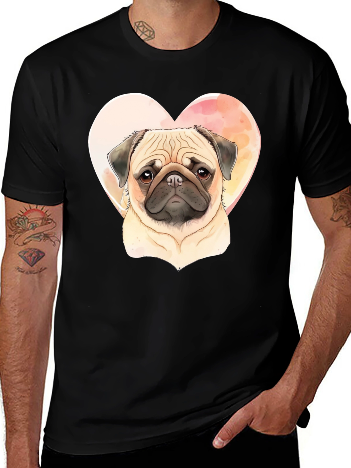 Variant 30 of Pug Dog Heart Graphic Black T-Shirt