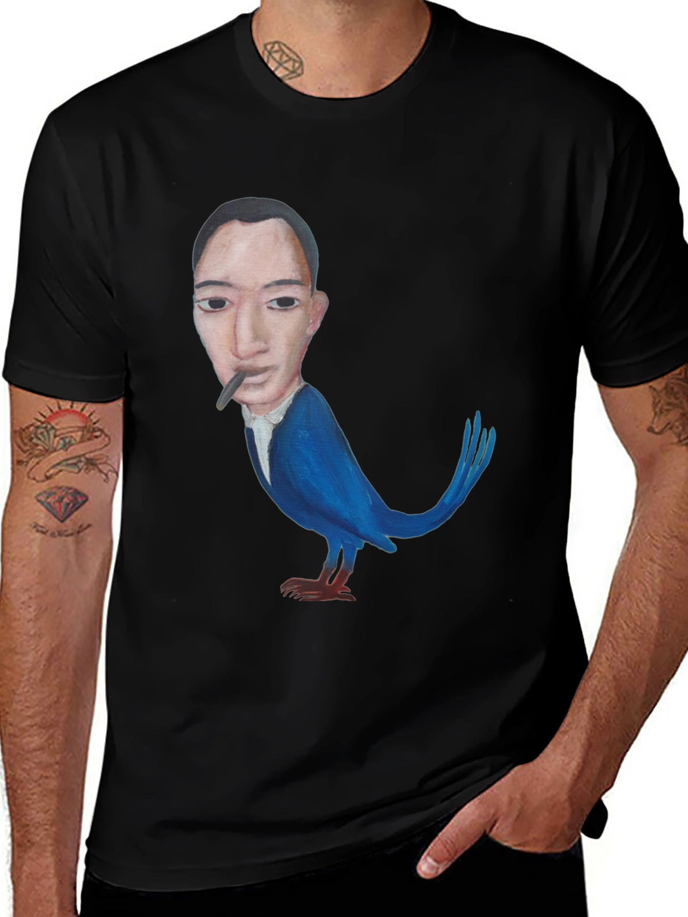 Variant 21 of Surreal Man-Bird Graphic Tee - Black