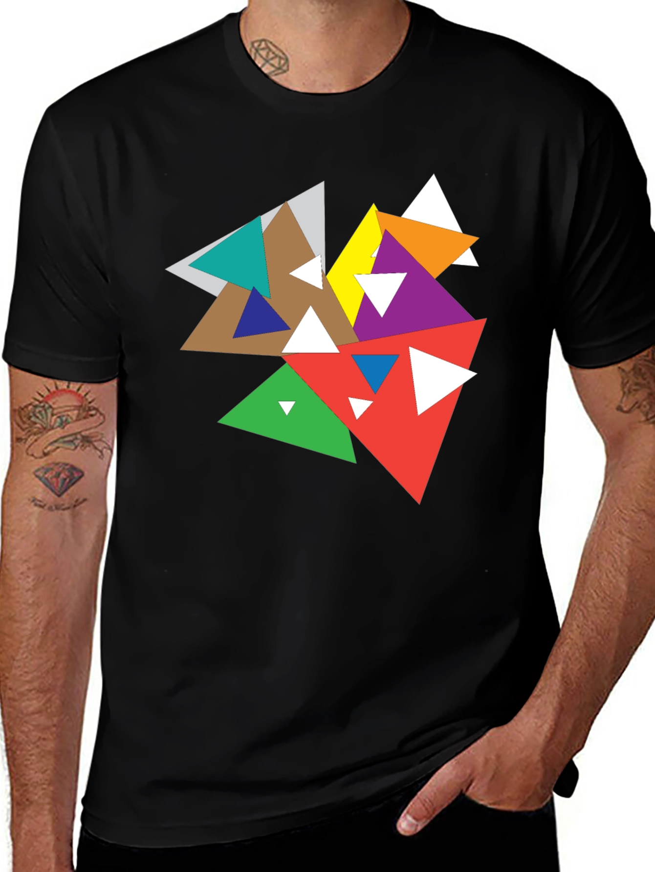 Abstract Geometric Triangle Graphic Black T-Shirt