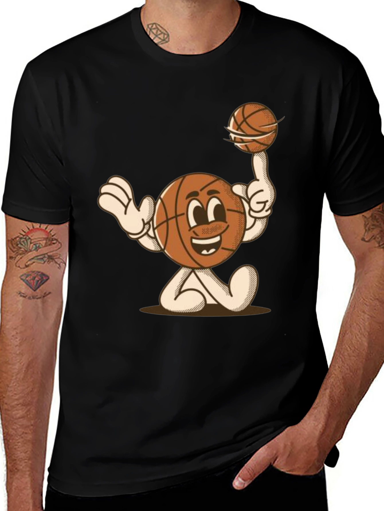 Variant 21 of Cartoon Basketball Graphic Tee - Black