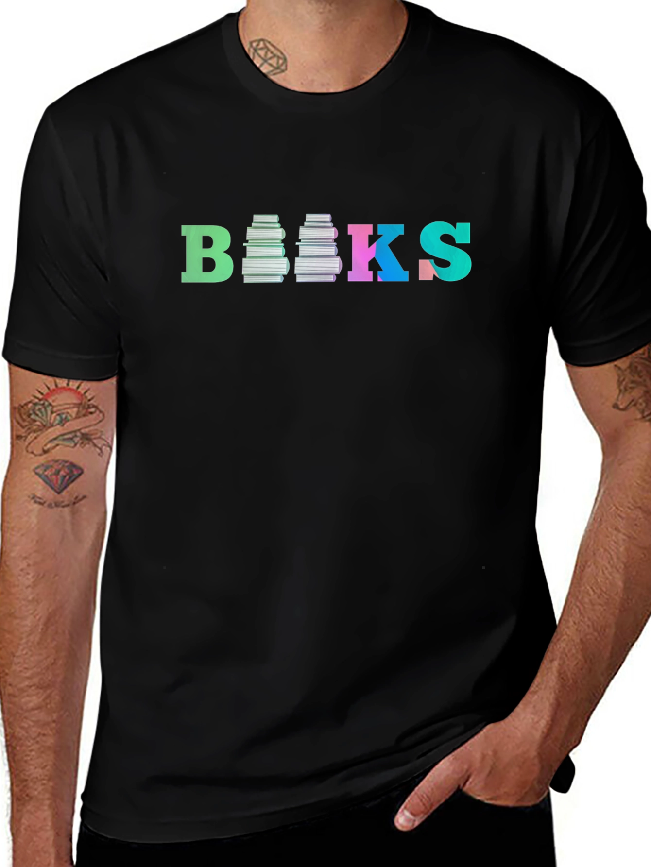 Black Colorful "Books" Graphic T-Shirt main image