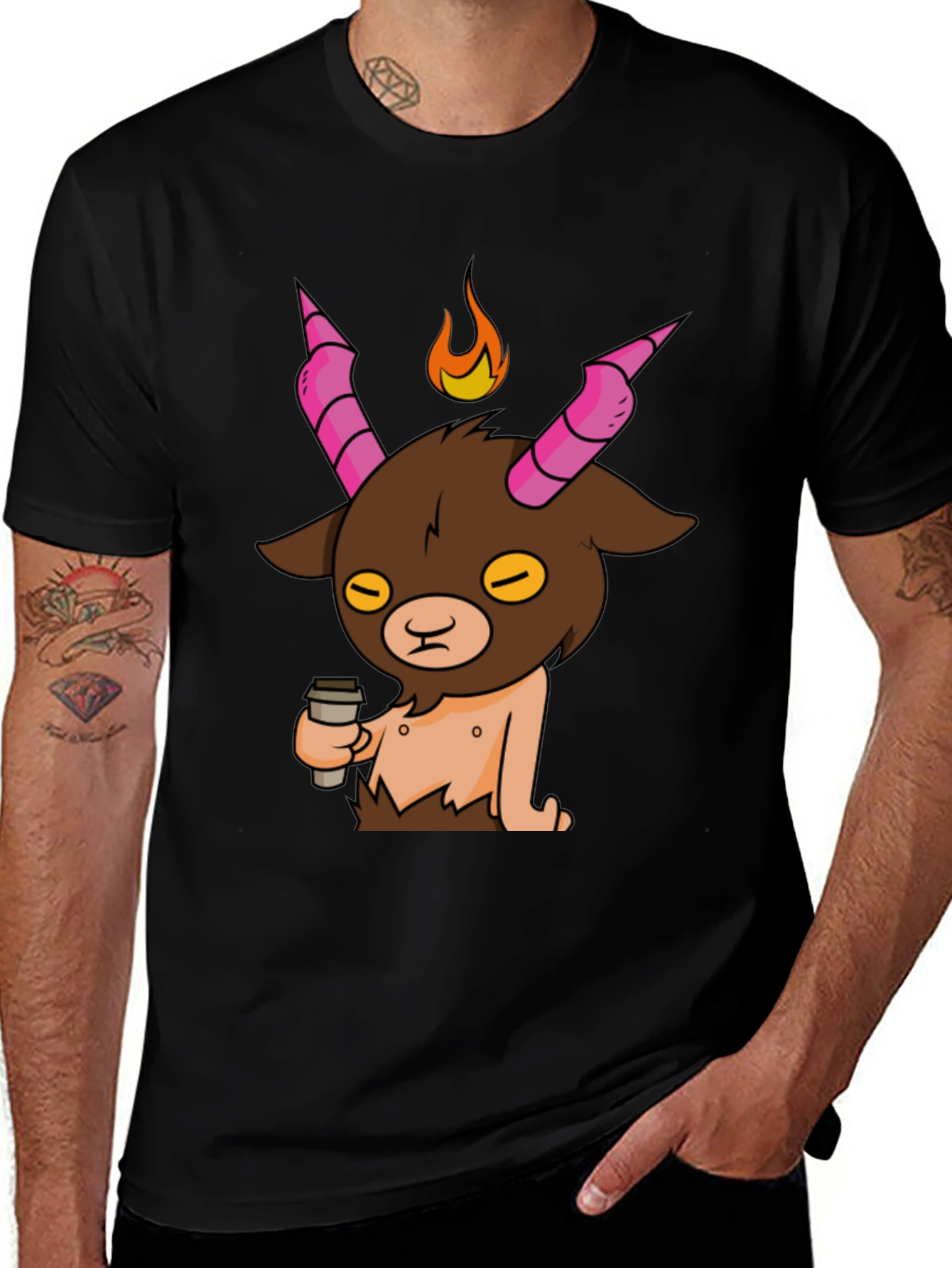 Funny Baphomet Coffee T-Shirt - Men's Black Tee