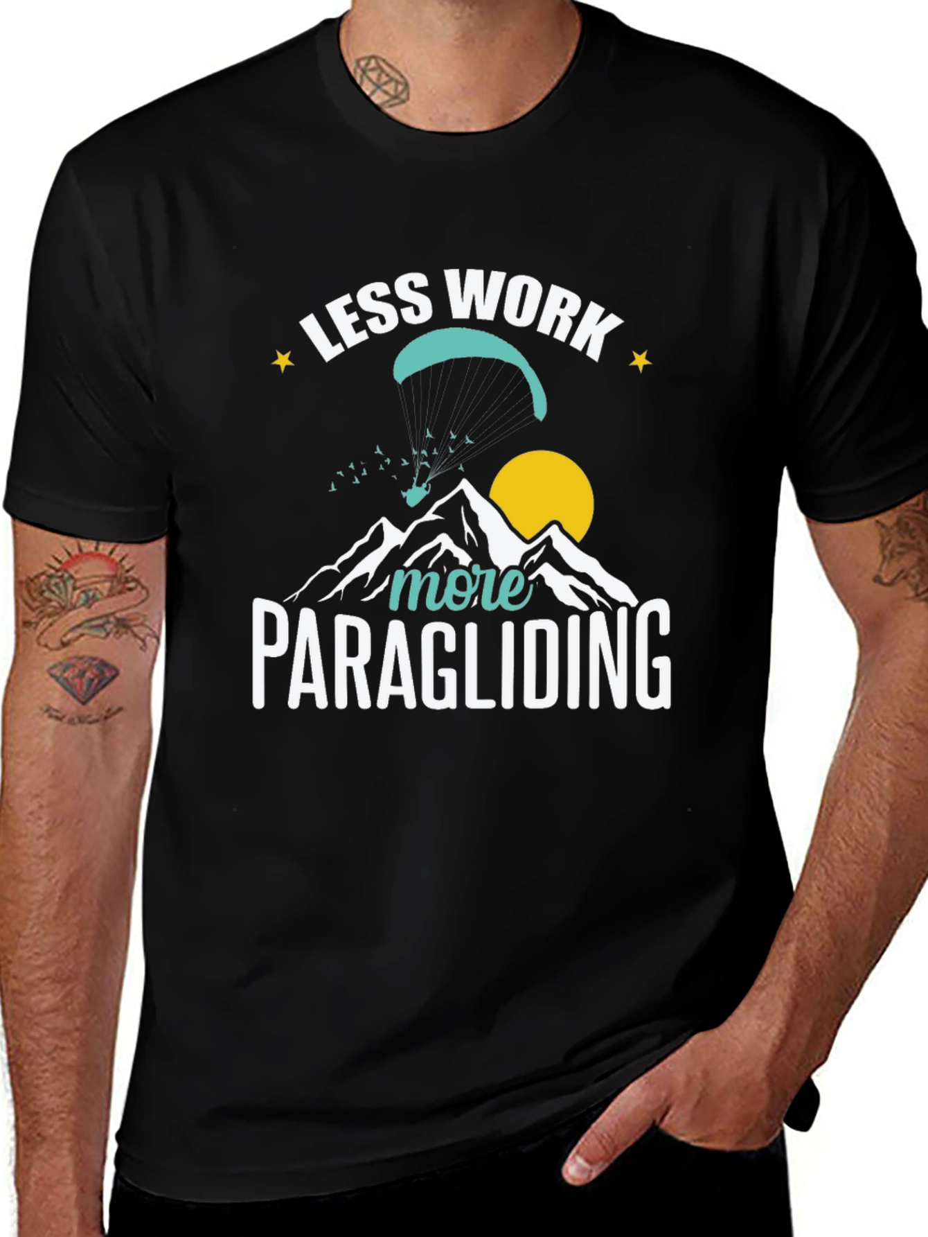 Variant 21 of Less Work More Paragliding Black T-Shirt