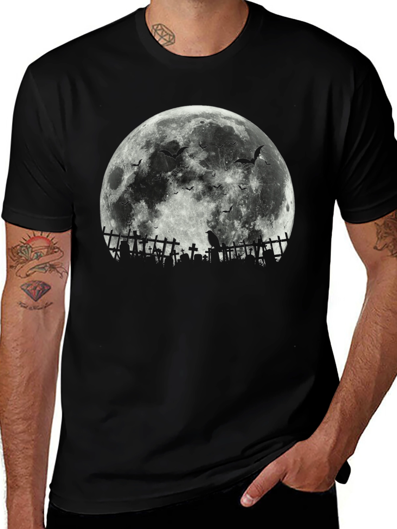 Variant 20 of Halloween Moon Bats Cemetery T-Shirt