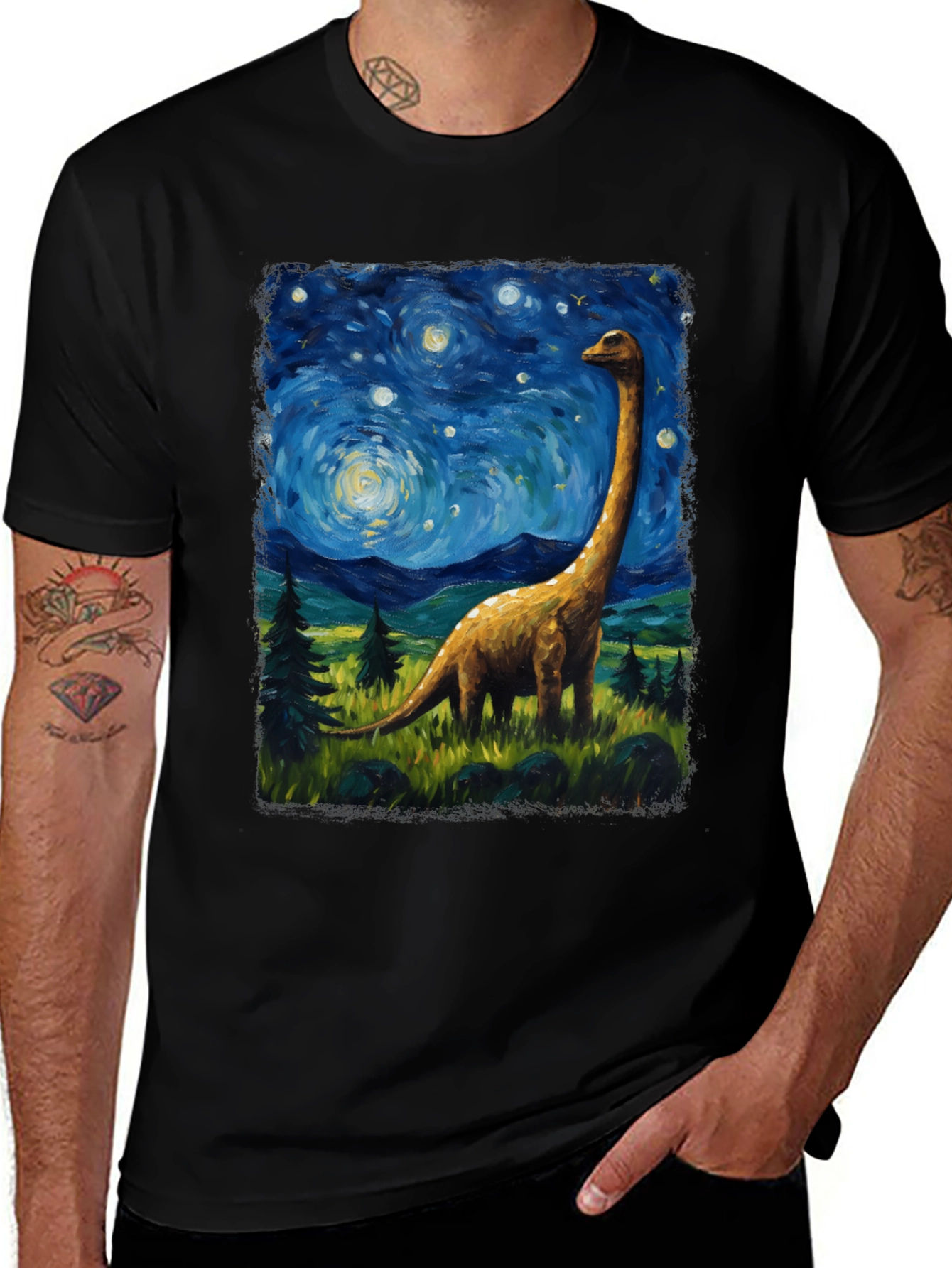 Variant 6 of Starry Night Brontosaurus Graphic T-Shirt
