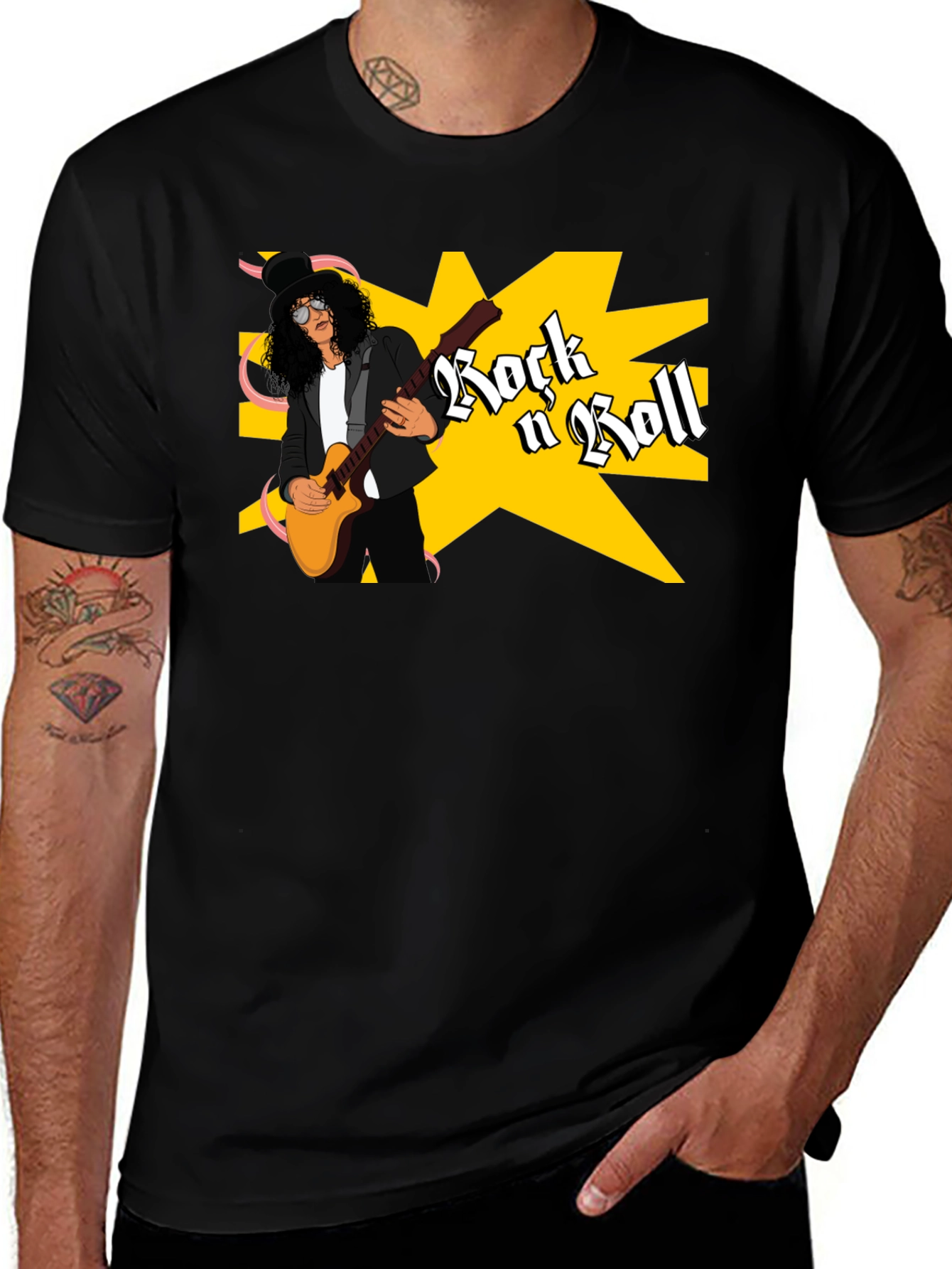 Variant 5 of Rock n Roll Guitarist Graphic Tee - Black
