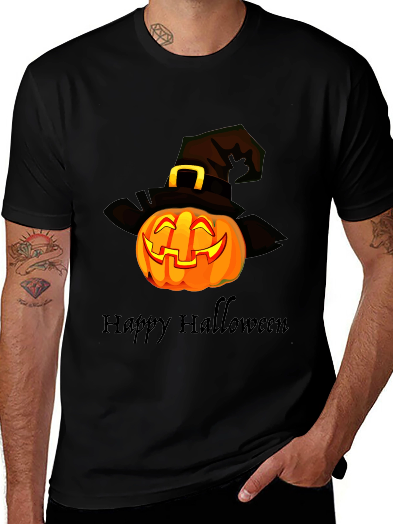 Variant 15 of Happy Halloween Pumpkin Witch Hat Black T-Shirt