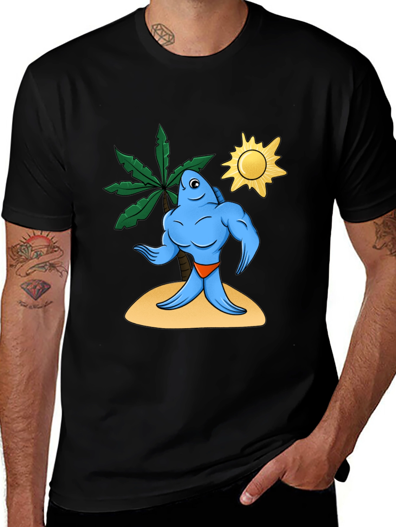 Variant 5 of Buff Fish on Island Graphic Tee