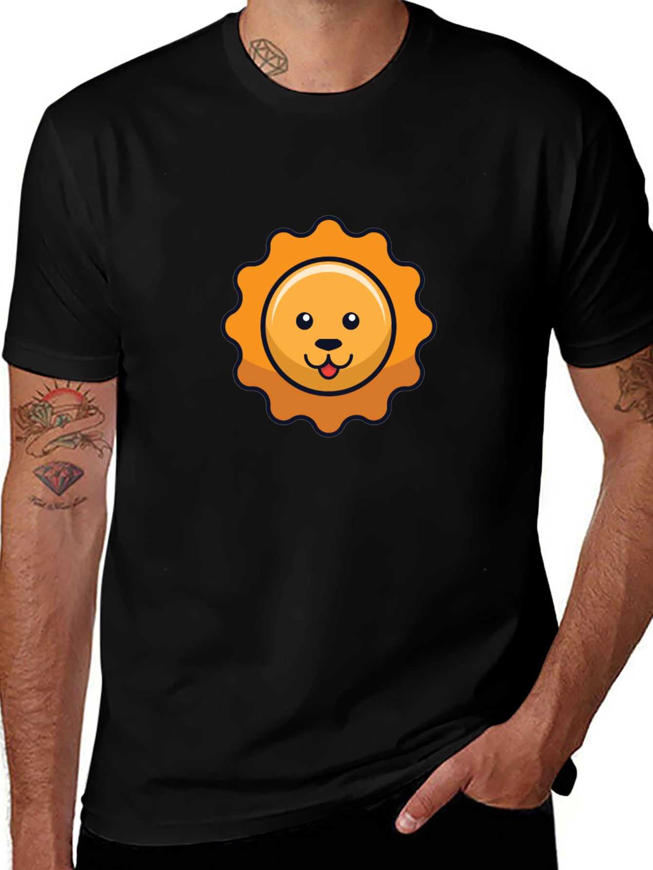 Cute Cartoon Sun Graphic Black T-Shirt