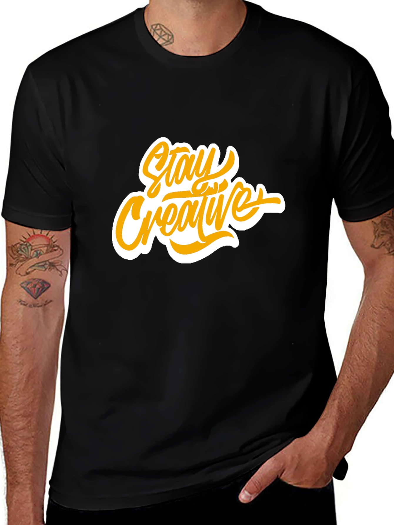 Variant 24 of Stay Creative Graphic Tee - Black Cotton Blend