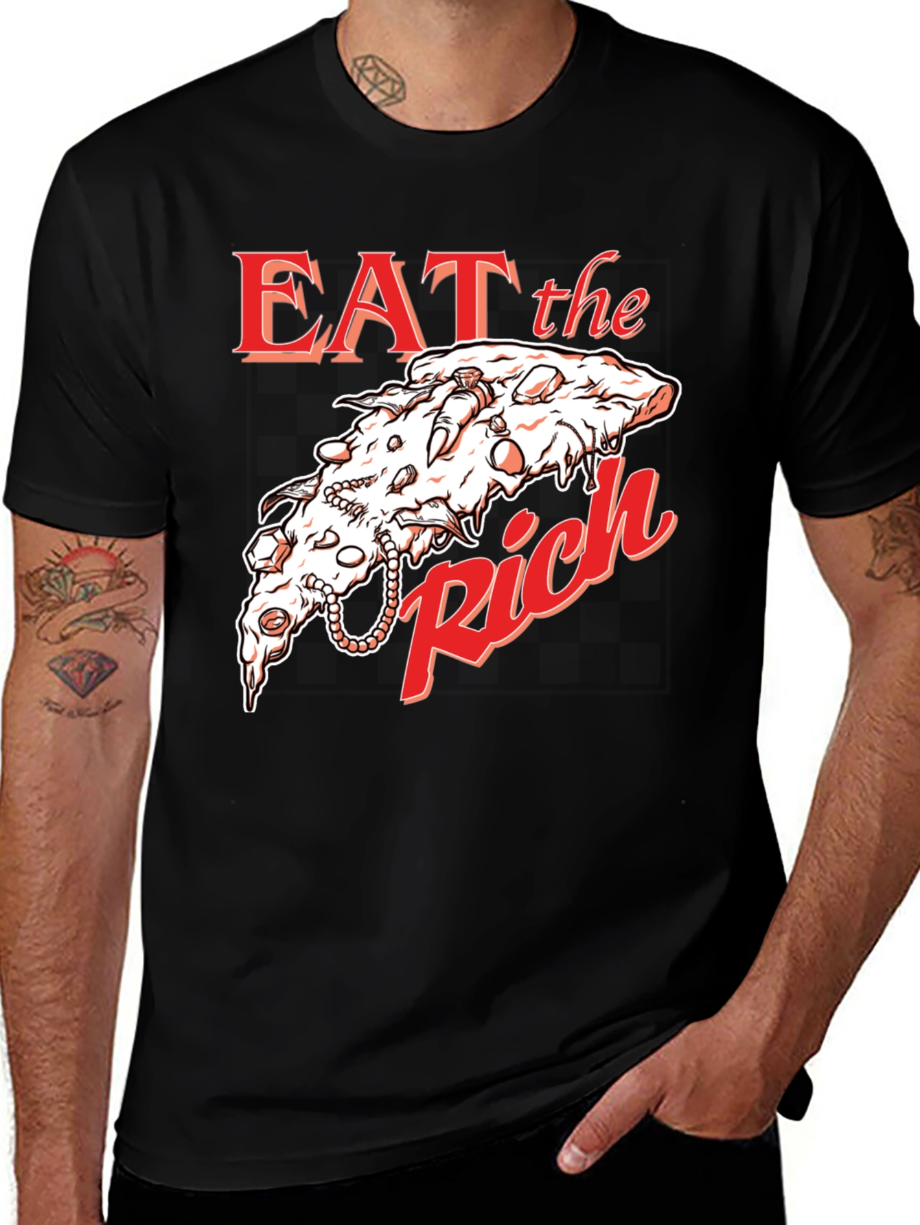 Variant 6 of Eat The Rich Pizza Graphic T-Shirt - Edgy Style