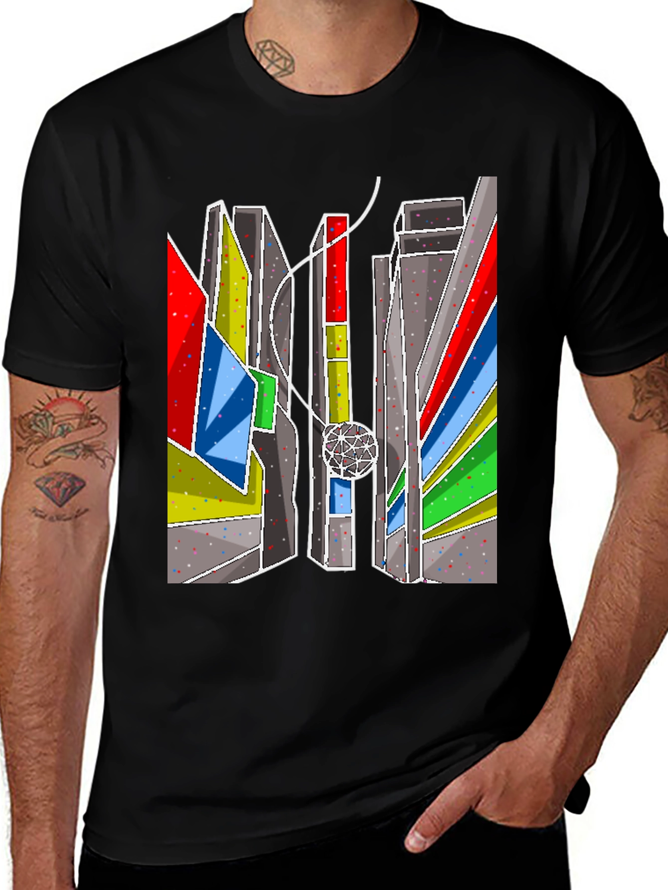 Variant 17 of Abstract Cityscape Graphic Tee - Black